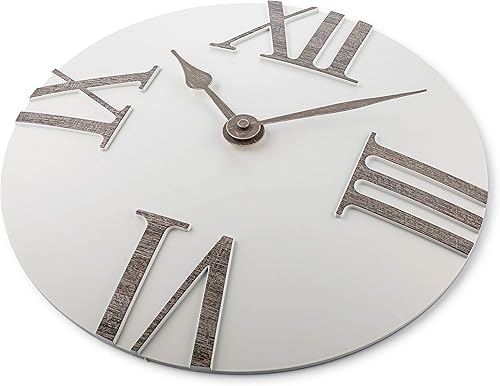 Miniatura 3 de Bernhard Products Reloj de pared silencioso sin tictac de 12 pulgadas, moderno, blanco y gris, único convexo, cuarzo de calidad, funciona con pilas,