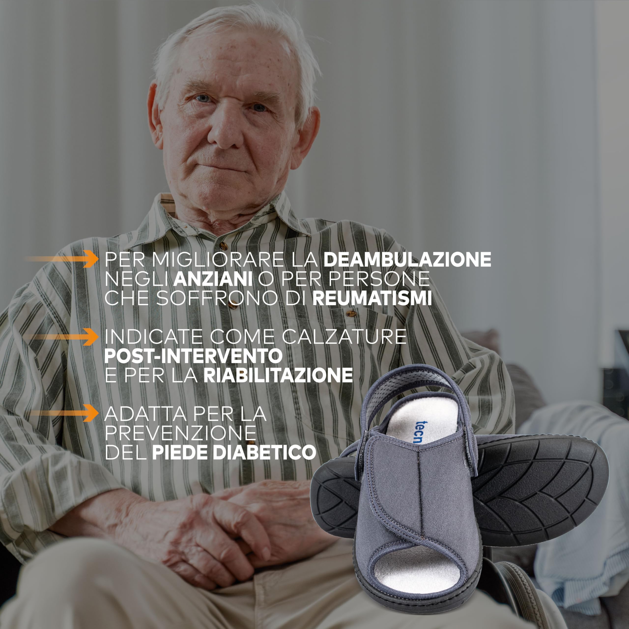 EXTRO STYLE - Tecnica 7, Linea Anziani, Microfibra, Ciabatta Ortopedica Made in Italy per Piede Fasciato, Chiusura a Strappo, Scarpe Ortopediche, Dispositivo Medico Classe 1