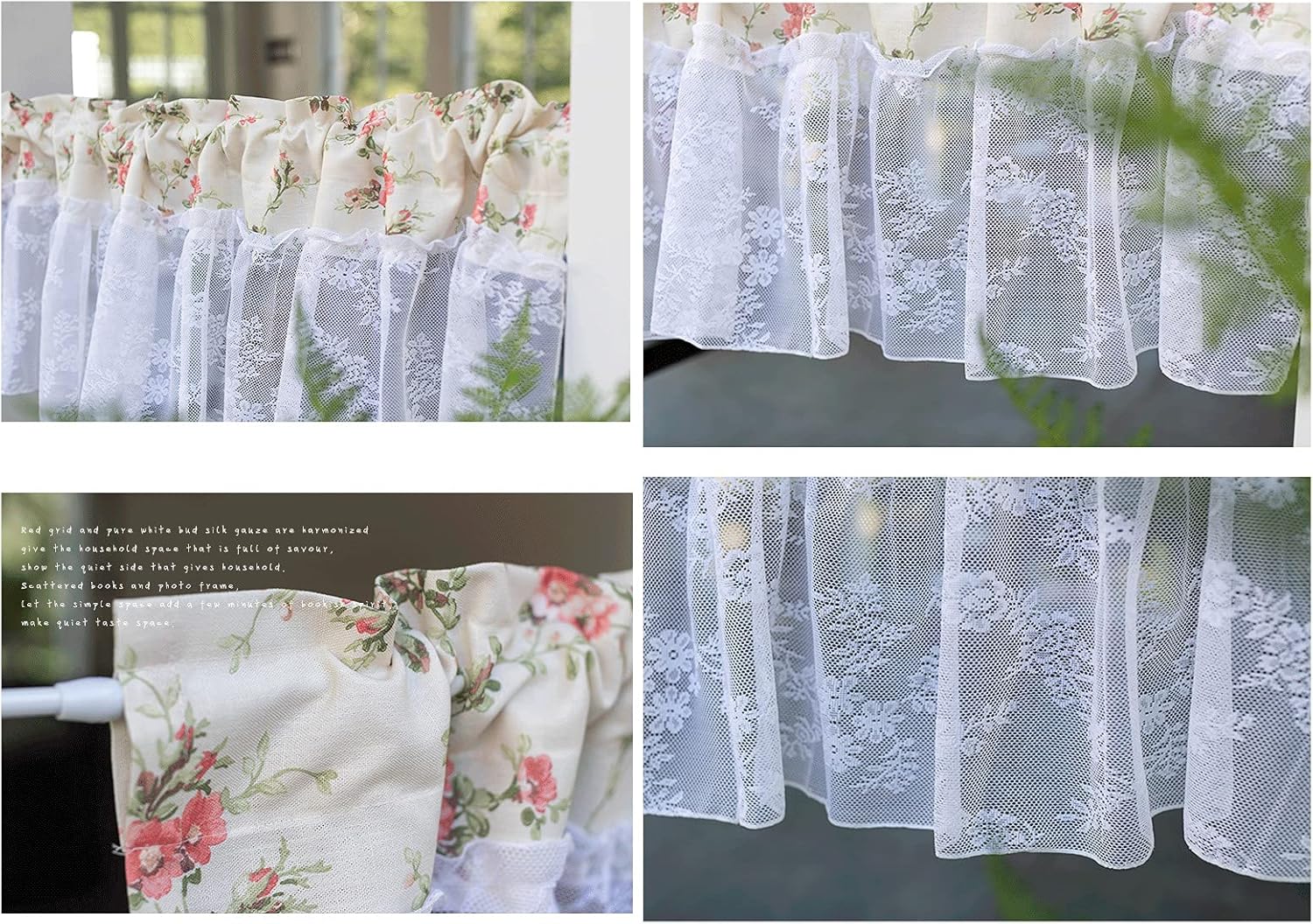 Tier Curtain Kitchen Curtain for Small Windows,Hollow Curtain Made of Lace Gauze with Embroidery,Café Curtains Voile Bistro Curtain Country House Style,Living Room Bedroom Half Curtain Short Curtain