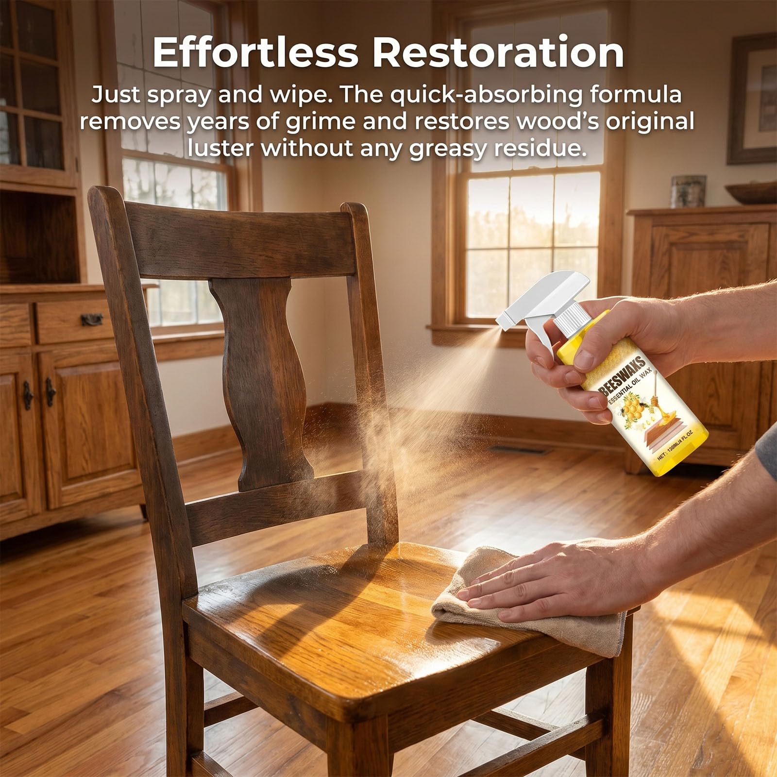Natural Micro-Molecularized Beeswax Spray, Beeswaxs Essential Oil Wax, Multi-Purpose Furniture Beeswax Wood Polish, Wood Cleaner Repairing and Care Spray, Restores Shine & Removes Scratches (1) - 4
