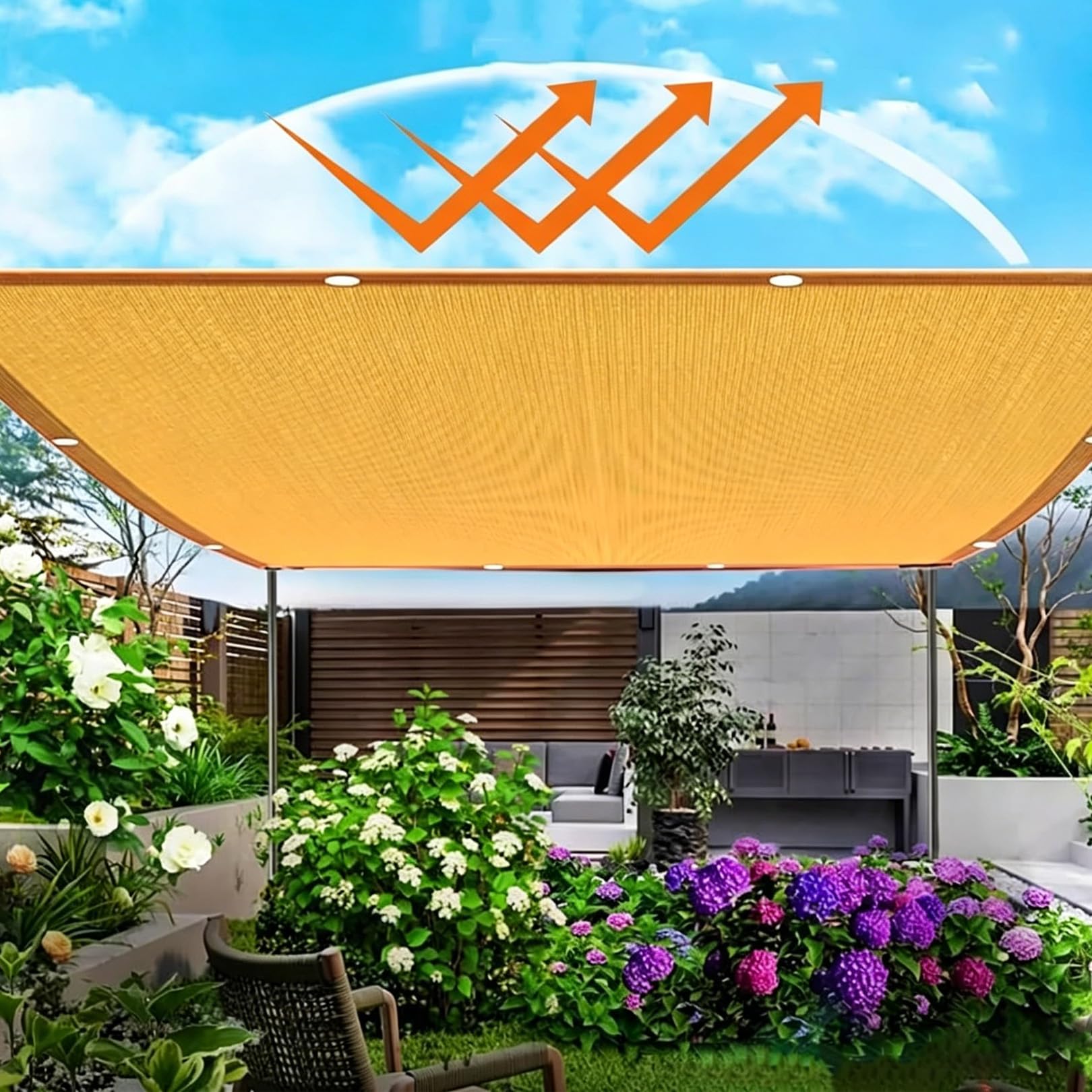 Telo Ombreggiante Beige 3x4m HDPE Rete Parasole con Occhielli | HDPE 90% Protezione UV Traspirante con Occhielli per Balcone, Terrazzo, Giardino, Serra - Effetto Raffreddamento per Estate