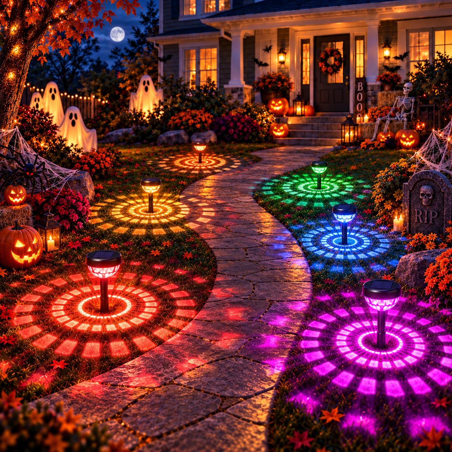 Ensenior Color Changing Solar Lights Outdoor, 8 Pack, Unique Light