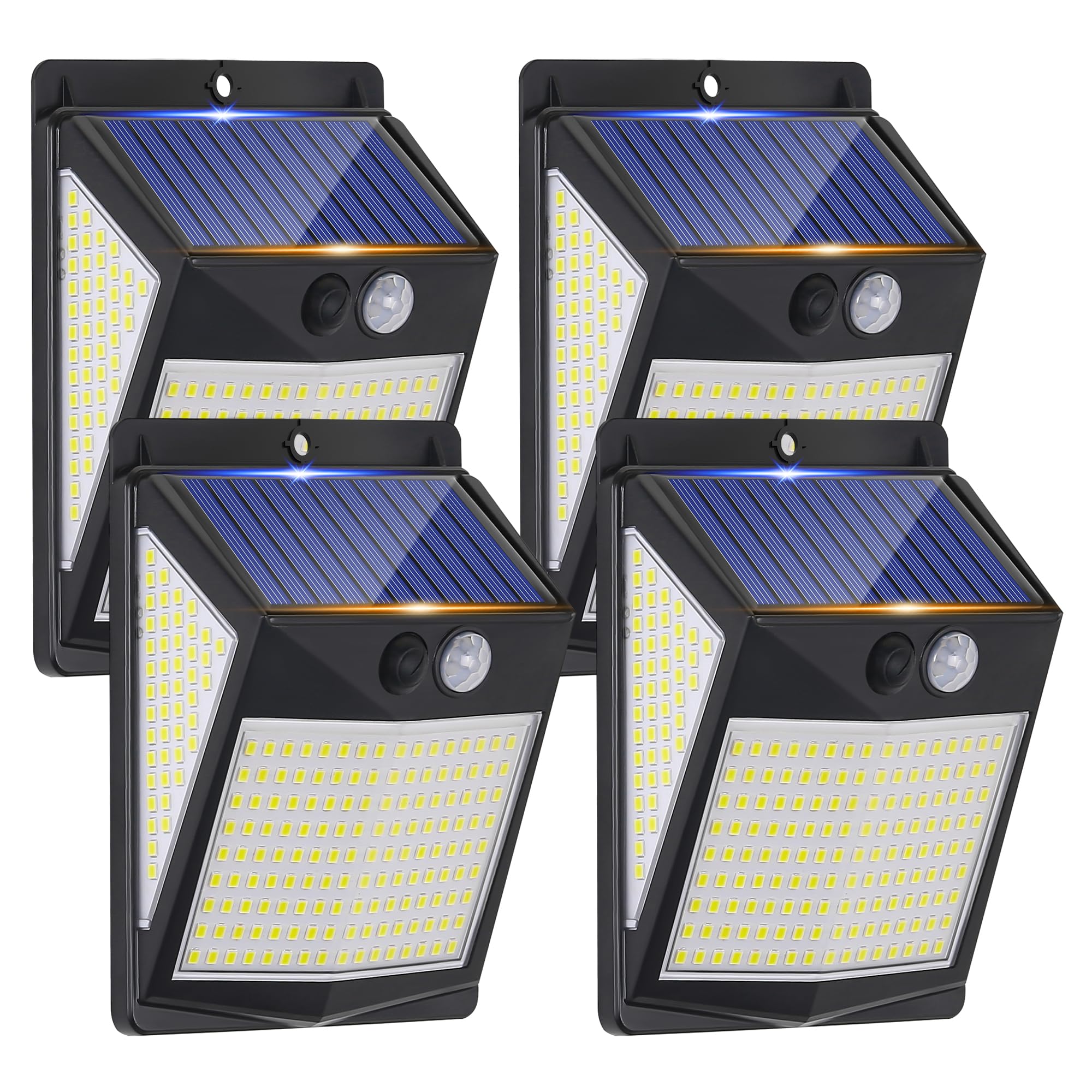 Luces solares para exteriores, luces de seguridad solares de 238 LED y sensor de movimiento de 3 modos, luces solares de ángulo amplio de 270°, luz de pared solar impermeable IP65 (4-Pack)