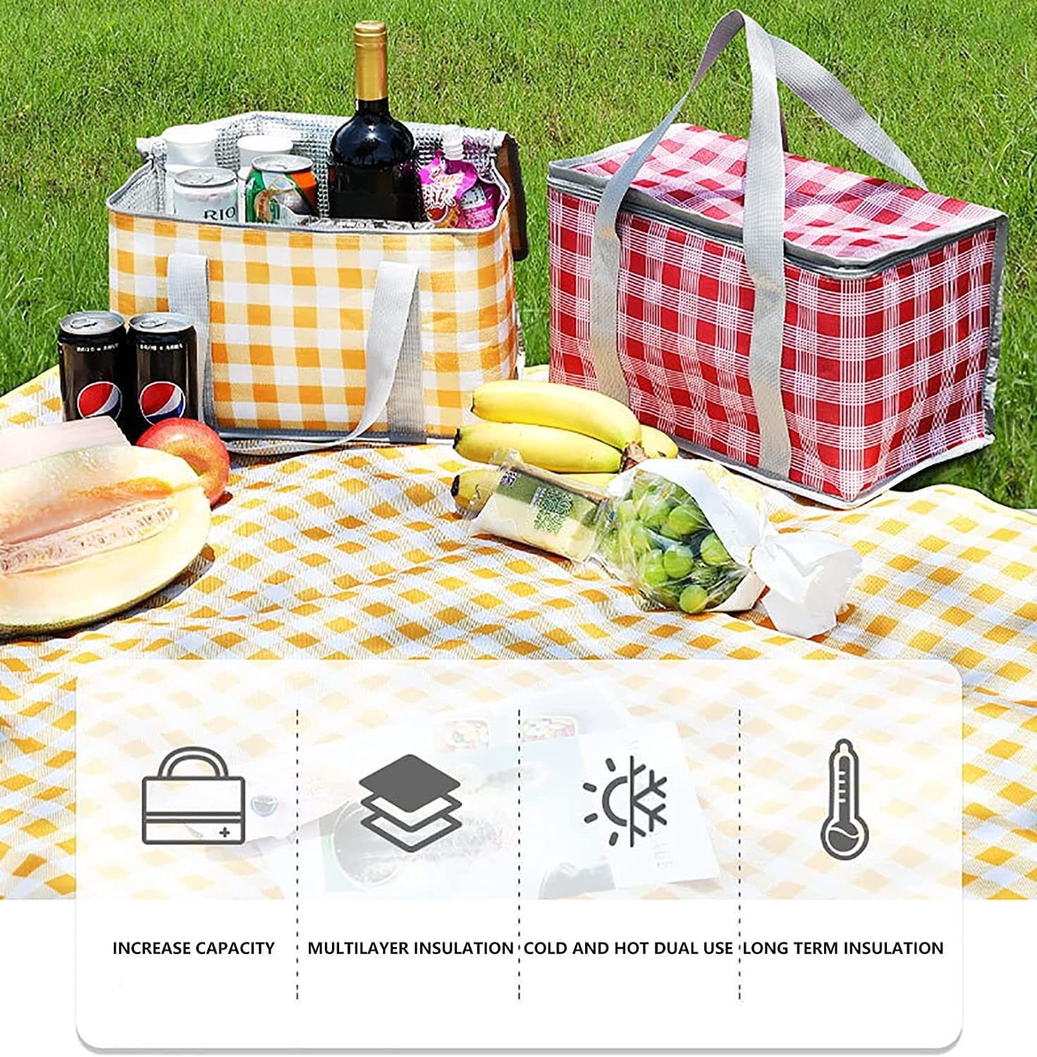 Almacenamiento Casa Cesta De Picnic Manta Impermeable Plegable Con Asas Doble Columpio Refrigerador Aislado Para Acampar OrganizacióN Exterior