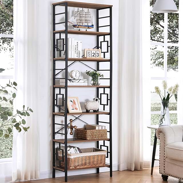 HOMISSUE Tall Bookshelf, 84 Inch Industrial Bookshelf with Metal Frame a...