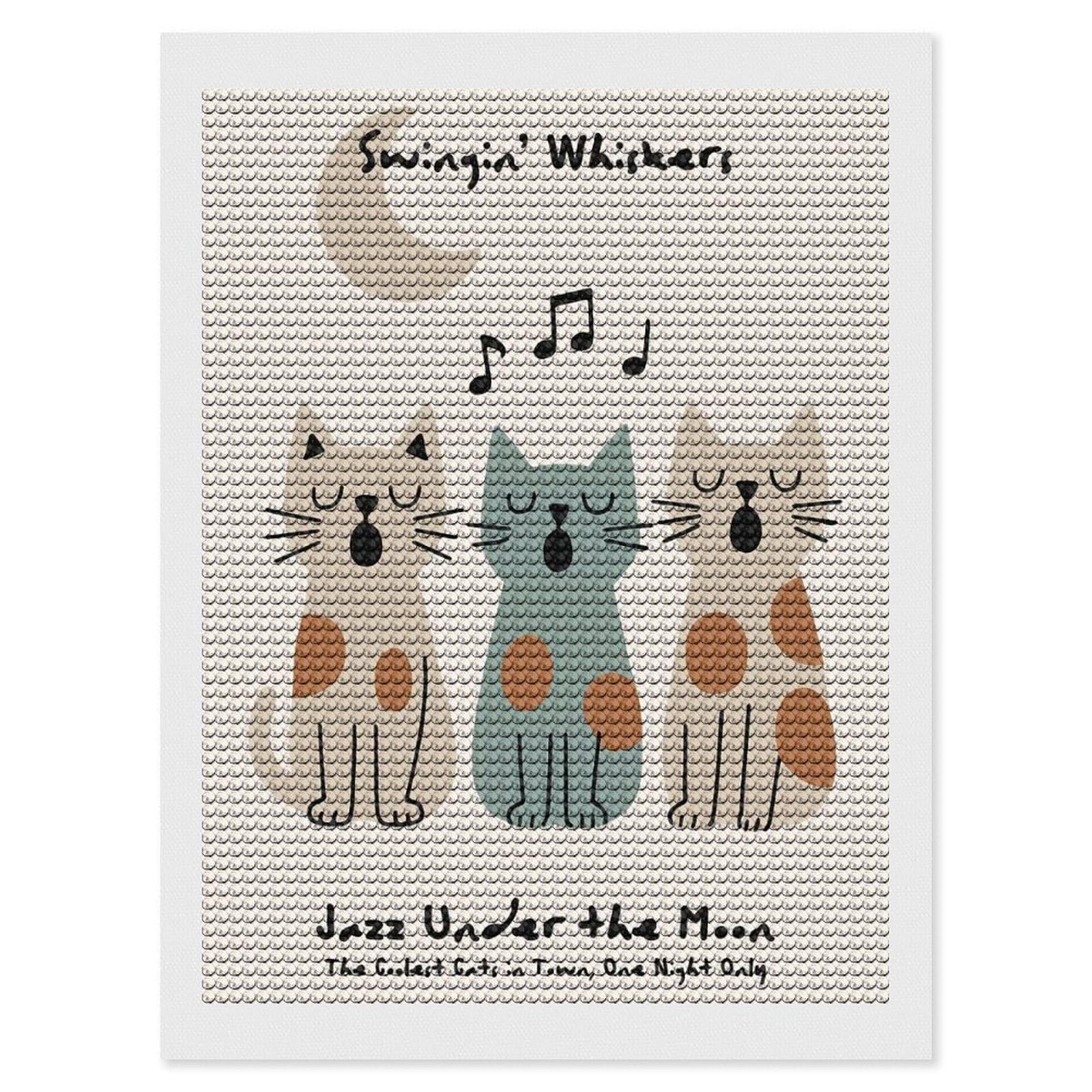 Junmoney SwinginWhiskers Jazz Cats Round Drill Diamond Painting 12"x16", Satisfying Creative Project, Complete Accessories, Printed Canvas