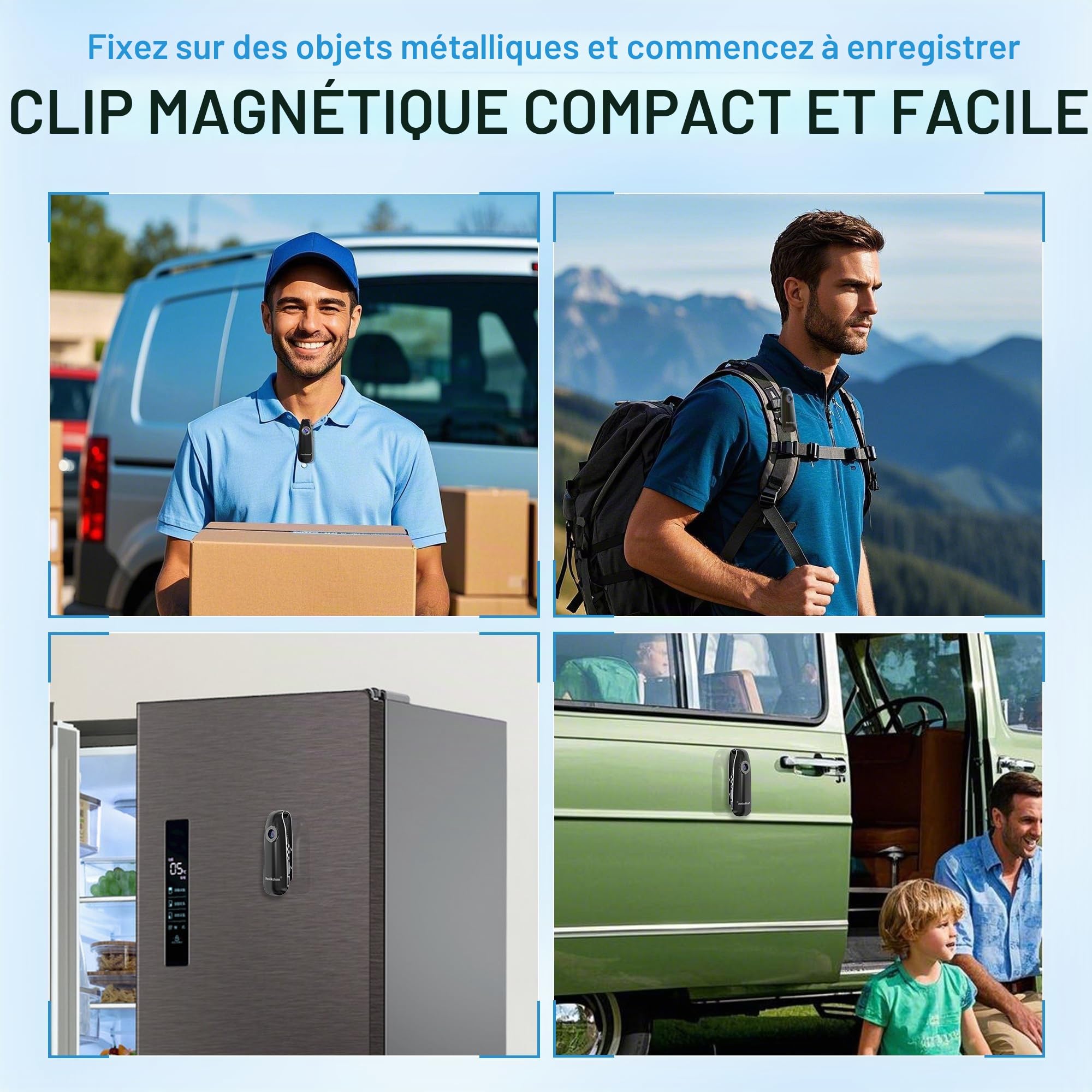 Meoilkolnm Mini caméra corporelle avec enregistrement vidéo audio 1080p 64 Go Portable POV Détection de mouvement Enregistreur vidéo avec poche magnétique DV Portable pour cyclisme, animaux