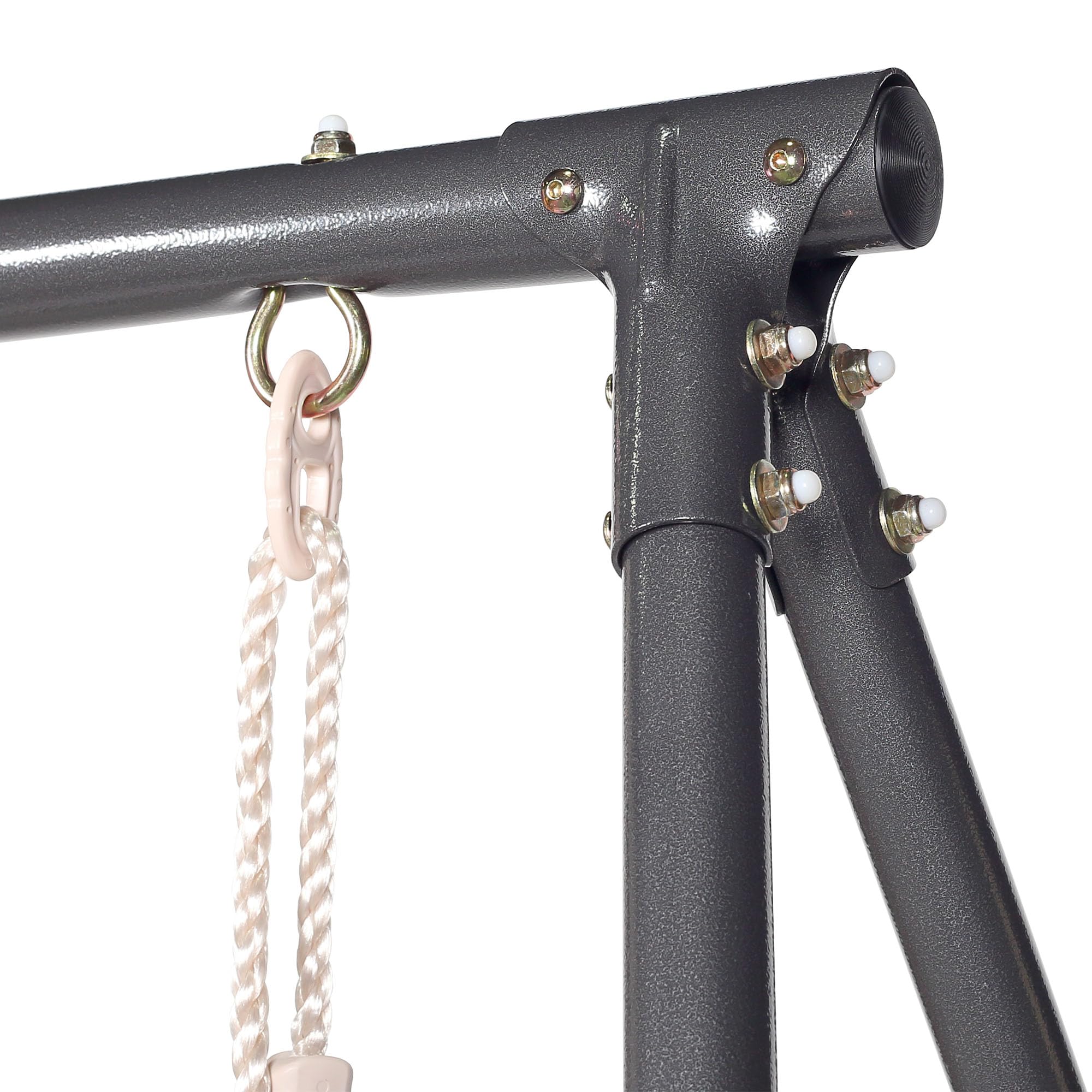 HyperMotion Doppelter Gartenschaukel für Kinder höhenverstellbar zwei Sitze stabile Stahlkonstruktion Bodenhülse beige für den Garten
