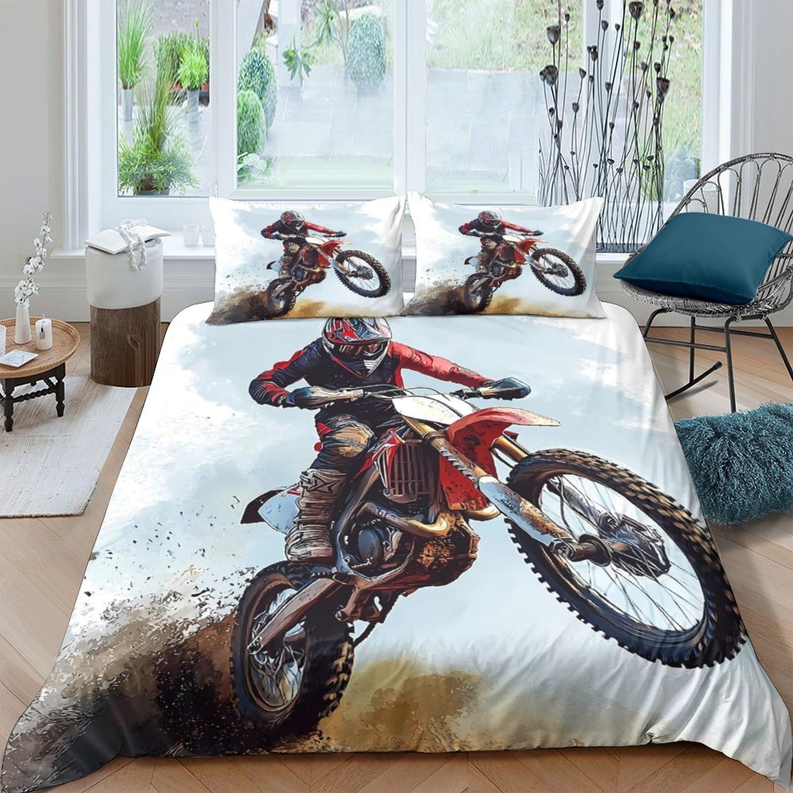 Ctjqhvkz Style-4 3D Printed Motocross Racing Fitted Sheet Microfiber Soft Breathable Dirt Bike Bed Cover For Bedroom Dorm Mattress Decor Single（135X200cm）
