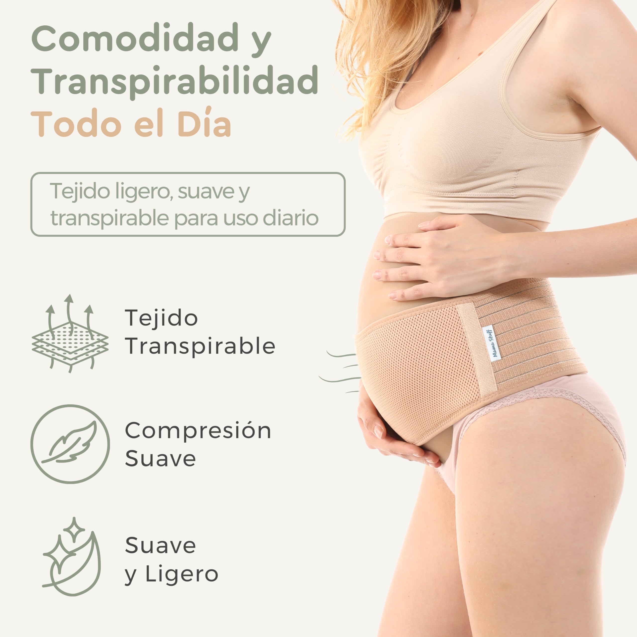 BellyNest – Banda de Maternidad para el Embarazo | Faja para Embarazadas con Soporte Abdominal y Sujeción Pélvica – Alivio del Dolor Lumbar, Ajustable y Transpirable (Beige, Talla Única)
