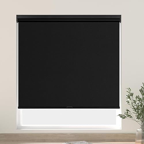 Persianas enrollables opacas sin cordones, con colores a juego, estilo simple, con aislamiento térmico, para oficina en casa, negro, 75 pulgadas de