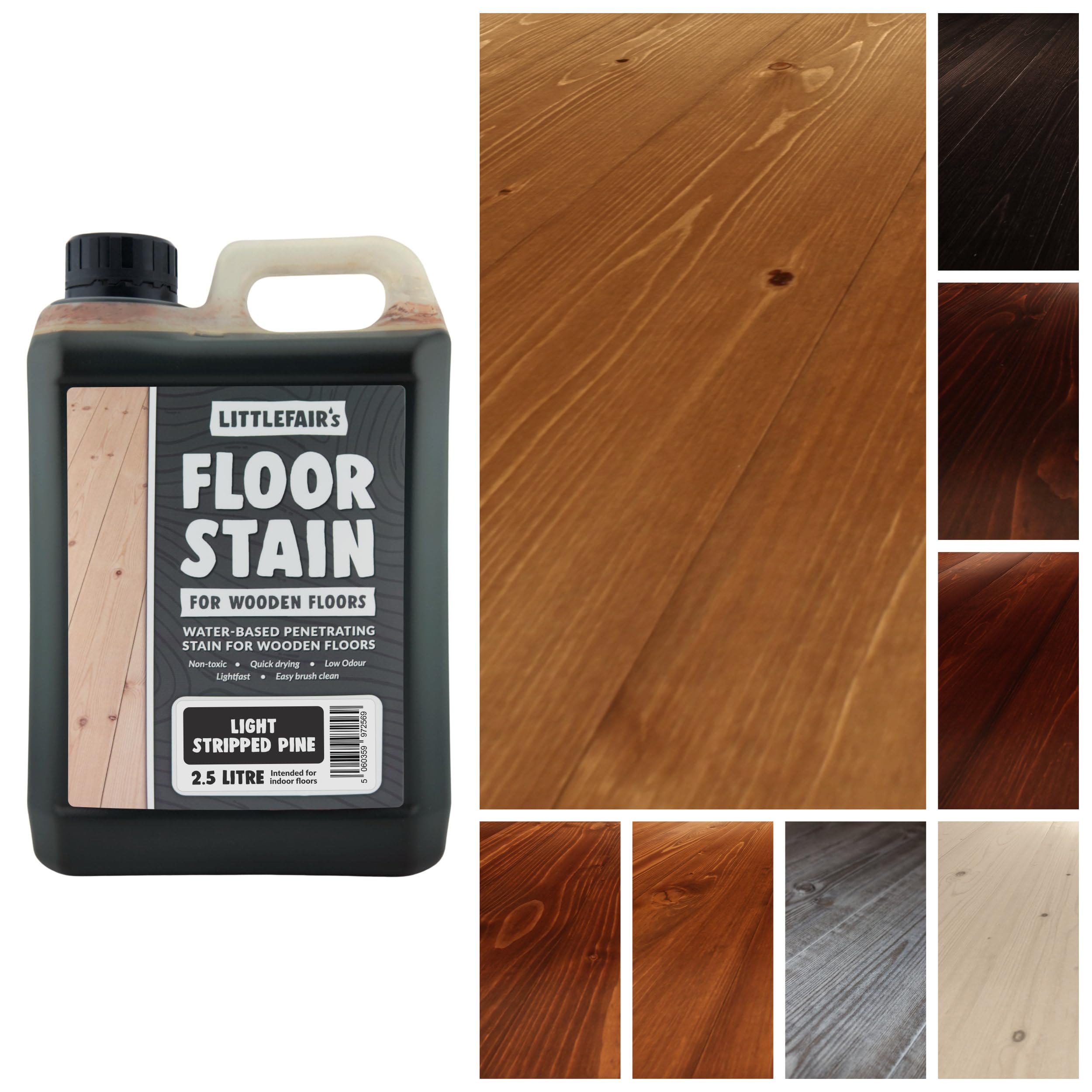 Littlefair's Light Stripped Pine Wood Floor Stain Water-Based (Light Stripped Pine) - Quick Drying, Non-Toxic, Eco-Friendly & Low Odour - 2.5Ltr