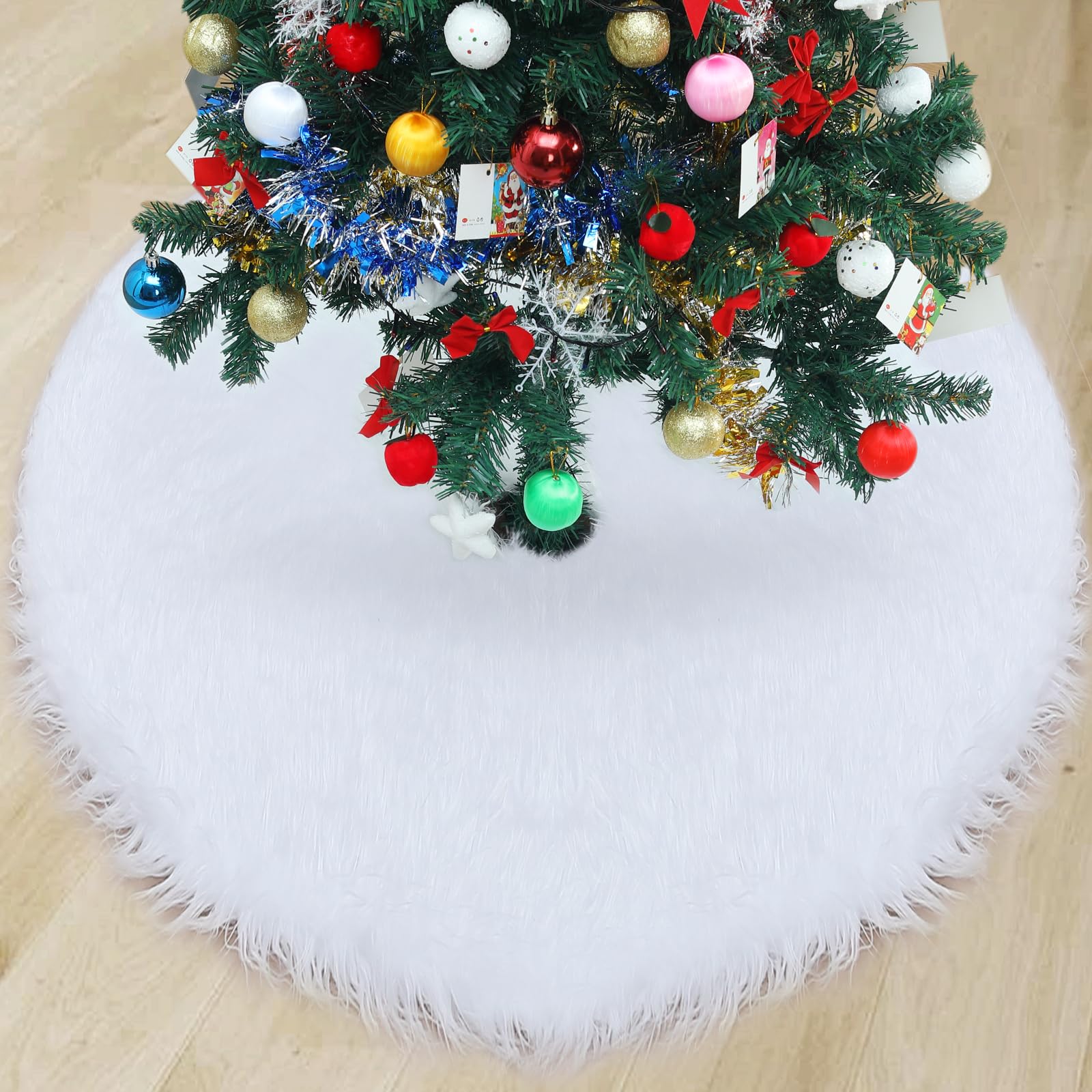 ROMROC 48 inches Christmas Tree Skirt Christmas Tree Decoration Faux Fur Christmas Tree Skirt White Plush Christmas Home Decorations Christmas Party
