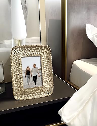 Miniatura 2 de Sonefreiy Marco de fotos dorado de 4 x 6, marco de fotos de resina para colgar en la pared y el escritorio, moderno marco de 4 x 6 pulgadas, patrón