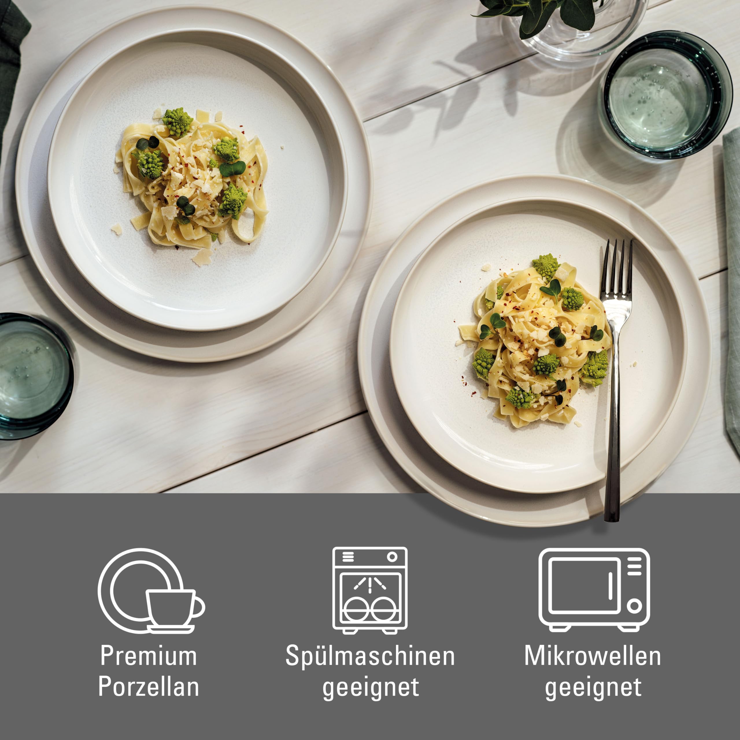 Villeroy & Boch Crafted Cotton Dinner-Set 4-teilig Weiß, Spülmaschinenfest, Mikrowellensicher, Premium Porzellan