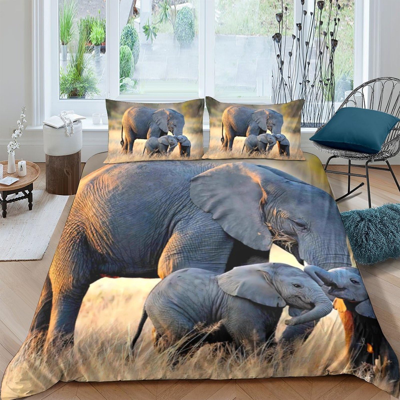 Ctjqhvkz Style-9 3D Printed Elephant Family Fitted Sheet Microfiber Soft Bedroom Decor Wildlife Bed Cover For Home Guest Room Single（135X200cm）