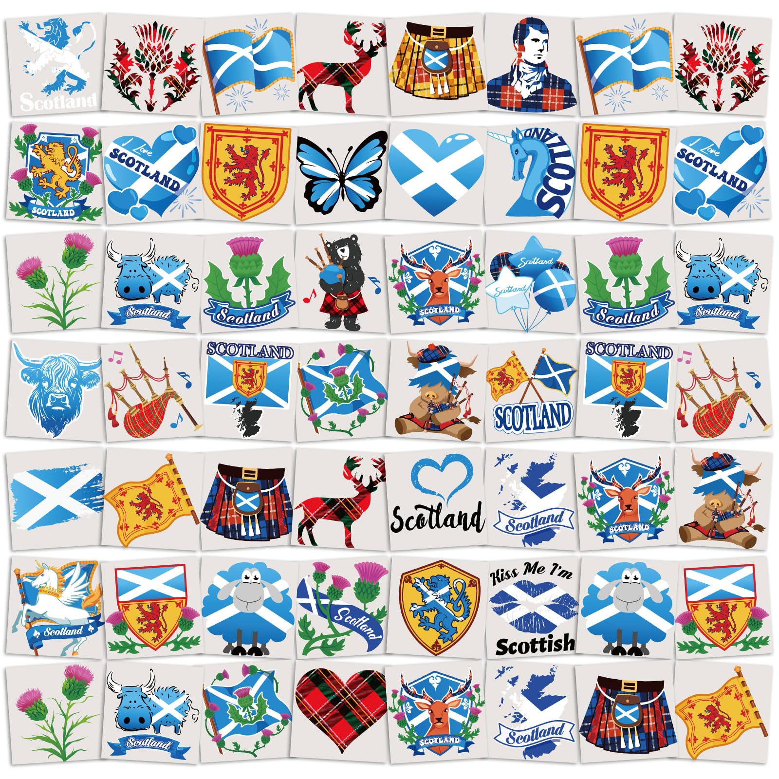DPKOW 72pcs Scottish Temporary Tattoos Burns Night Accessories
