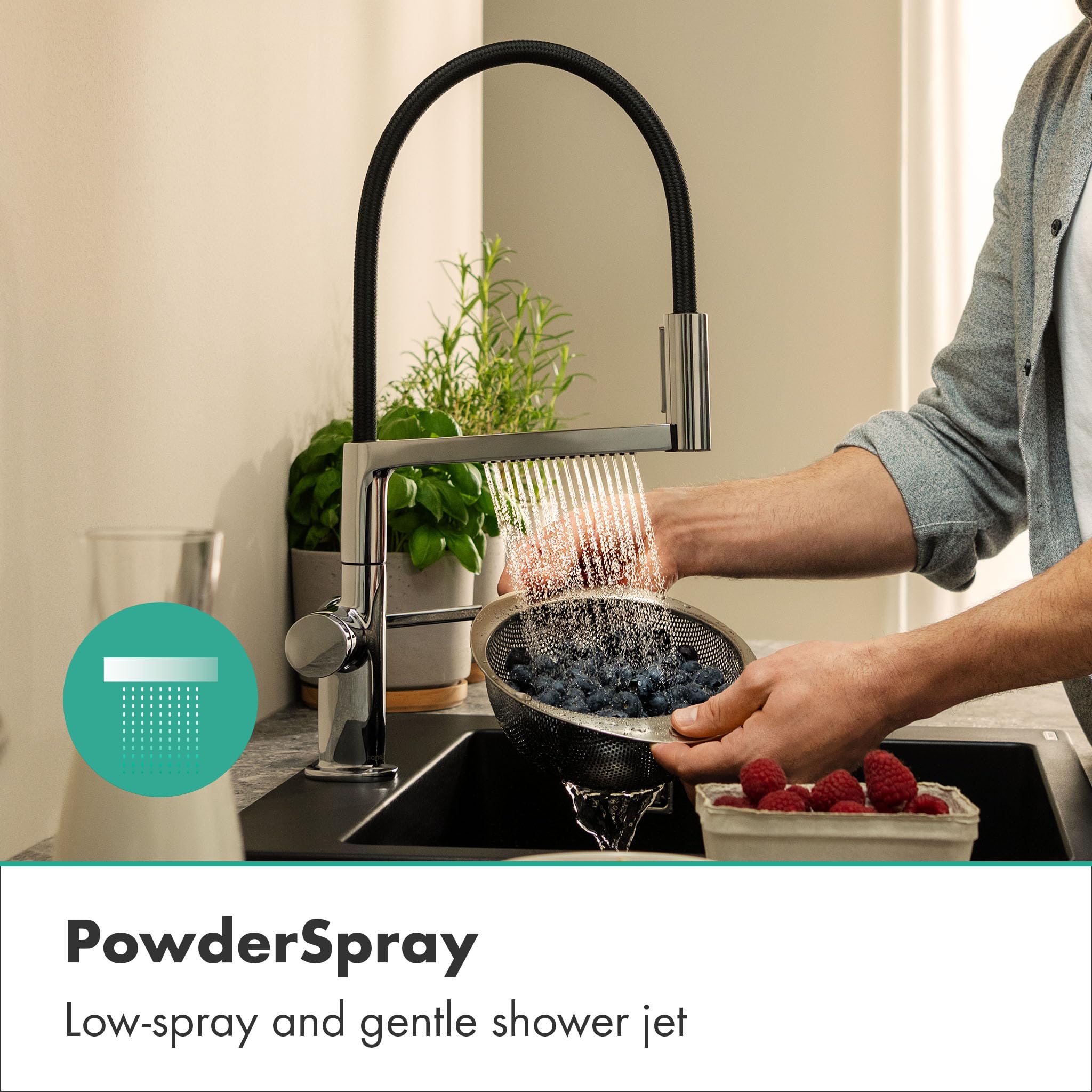hansgrohe Talis Select M54 PowderSpray - Küchenarmatur mit Brause ausziehbar, SemiPro, 3 Strahlarten, Wasserhahn Küche mit Auslaufhöhe 210 mm, Mischbatterie Küche 360° schwenkbar, Chrom, 72861000