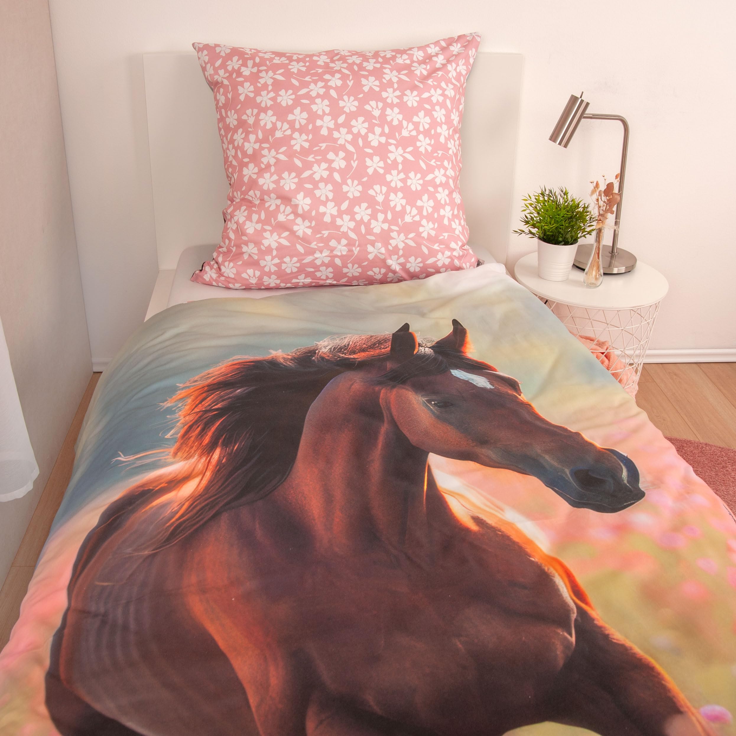 CXYXHW Beddengoedset, 3-delige dekbedovertrekken, 3D-print, dieren paard motief dekbedovertrek, microvezel, onderhoudsvriendelijk, met kussensloop, voor jongeren, kinderen, jongens en meisjes (C, 135