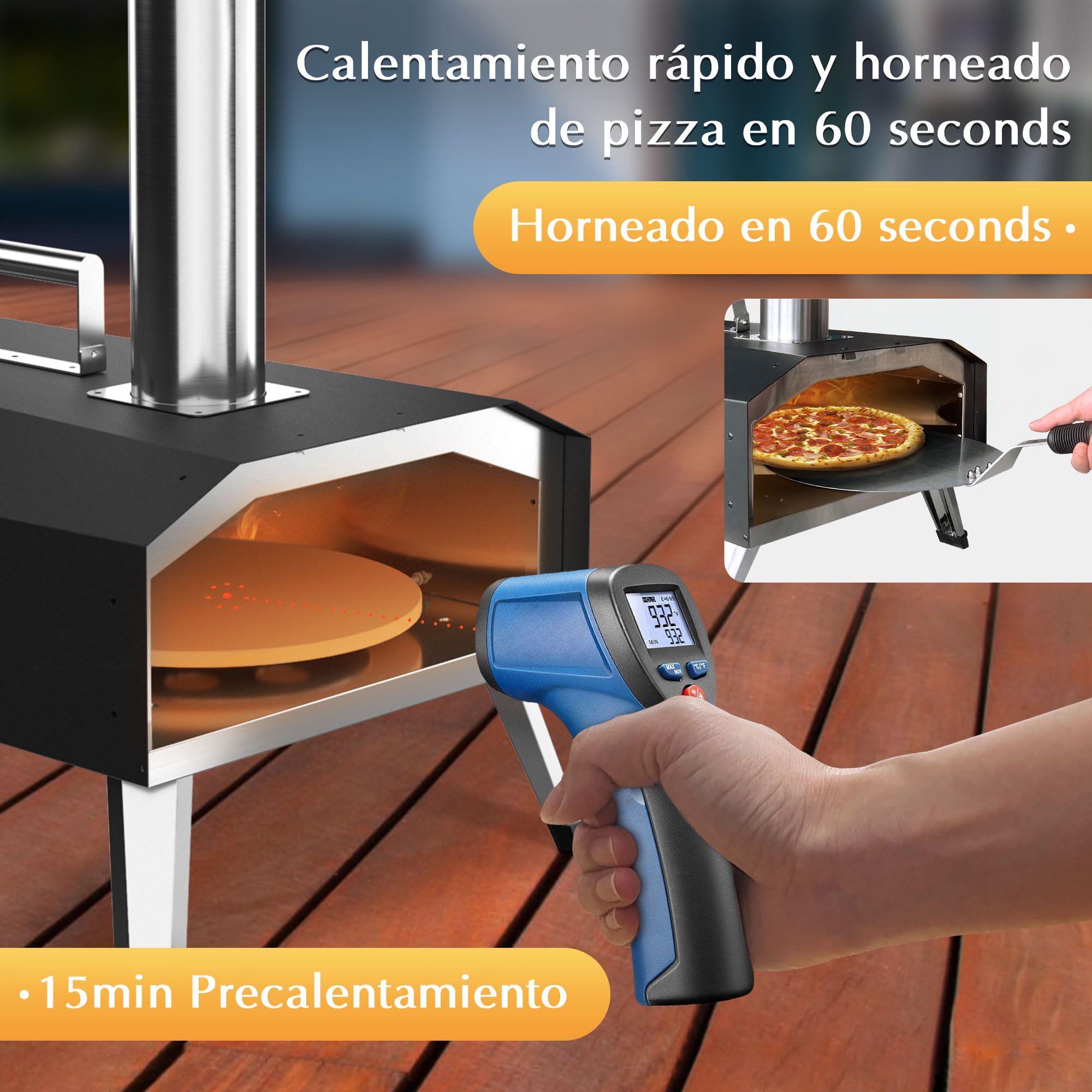 Horno de Pizza 12 Pulgadas: KitchenBoss Horno Leña de Pizza para Exteriores Temperatura Máxima 500 ℃ Horno Leña de Pizza Portátil al Aire Libre Combustible Madera Carbón para Camping Jardín Parque