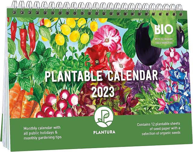 Plantura Plantable Calendar 2023, A5 Size Organic Seed Calendar with 12 Sheets of Plantable Paper