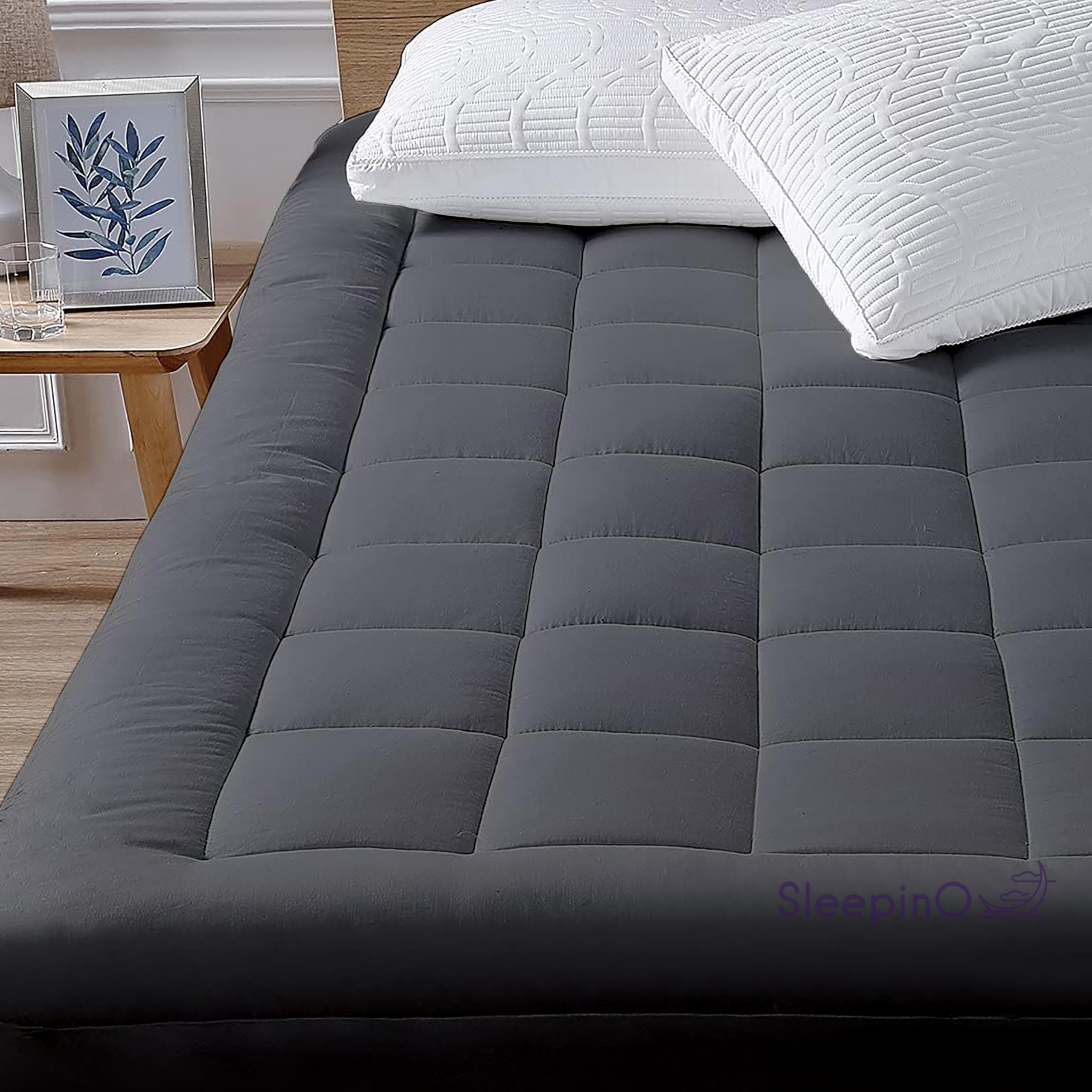 Sleepino Hotel Quality Mattress Topper Quilted Fluffy Premium Cotton Finished Mattress Pad 1000-GSM Double Bed King Size 60 x 78 Inch Quilted Topper for Best Sleeping - (6x6.5 Feet_Dark Grey)-image-35