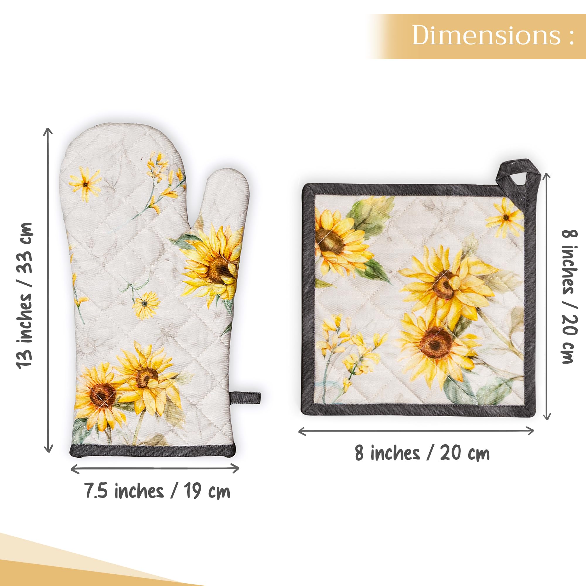 Maison d' Hermine Set di presine e guanti da forno in cotone 100% (19 x 33 cm e 20 x 20 cm) Guanti resistenti al calore con paste per maneggiare padelle calde Primavera Estate (Candice)