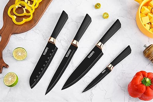 Miniatura 4 de Juego de cuchillos con soporte acrílico, juego de 17 cuchillos de acero inoxidable incluye juego de cuchillos de carne dentados, cuchillos Santoku