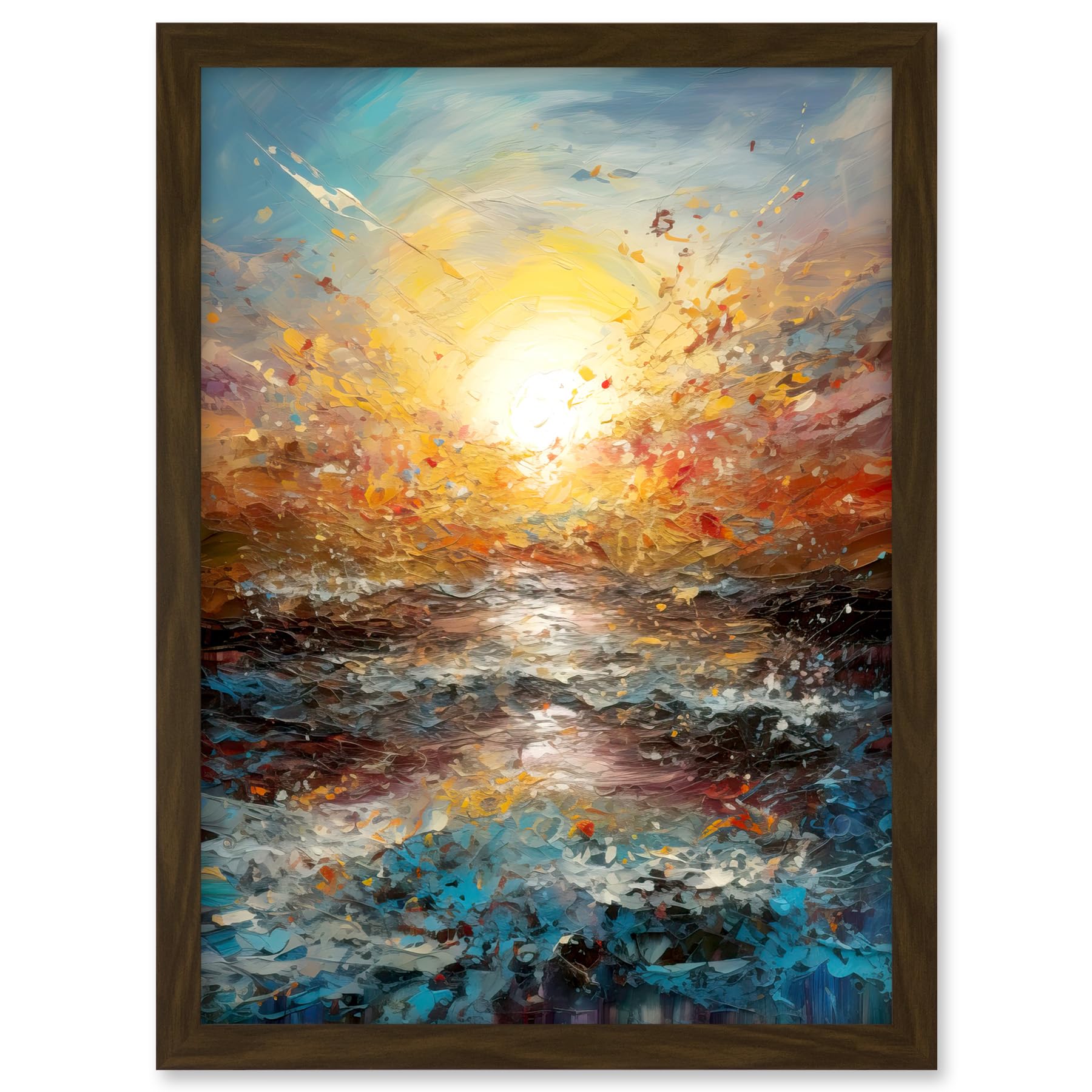 Artery8 Sunrise at Sea Abstract Seascape Splatter Art Artwork Framed A3 Wall Art Print