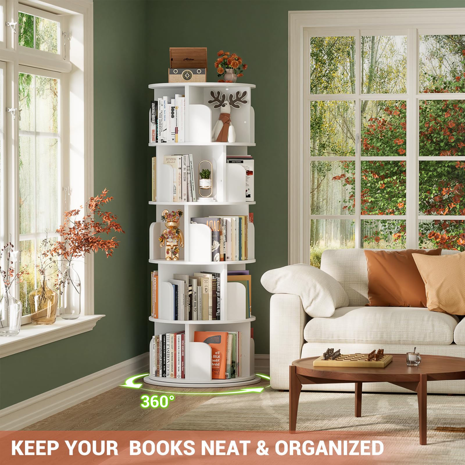 Revolving Display Shelf Cube Storage Unit 5-Tier Rotating Bookshelf - 360° Revolving Display ...