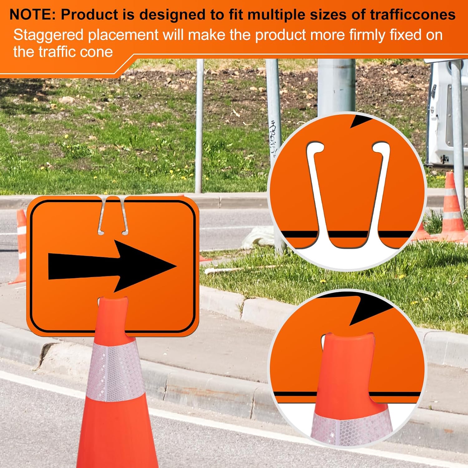 Geetery 12 Pcs Traffic Reversible Arrow Signs 12.6 x 10.4 Inch Orange Detour Signs Cone Top Road Traffic Warning Directional Left Right Arrow for Barricade Outdoor Construction