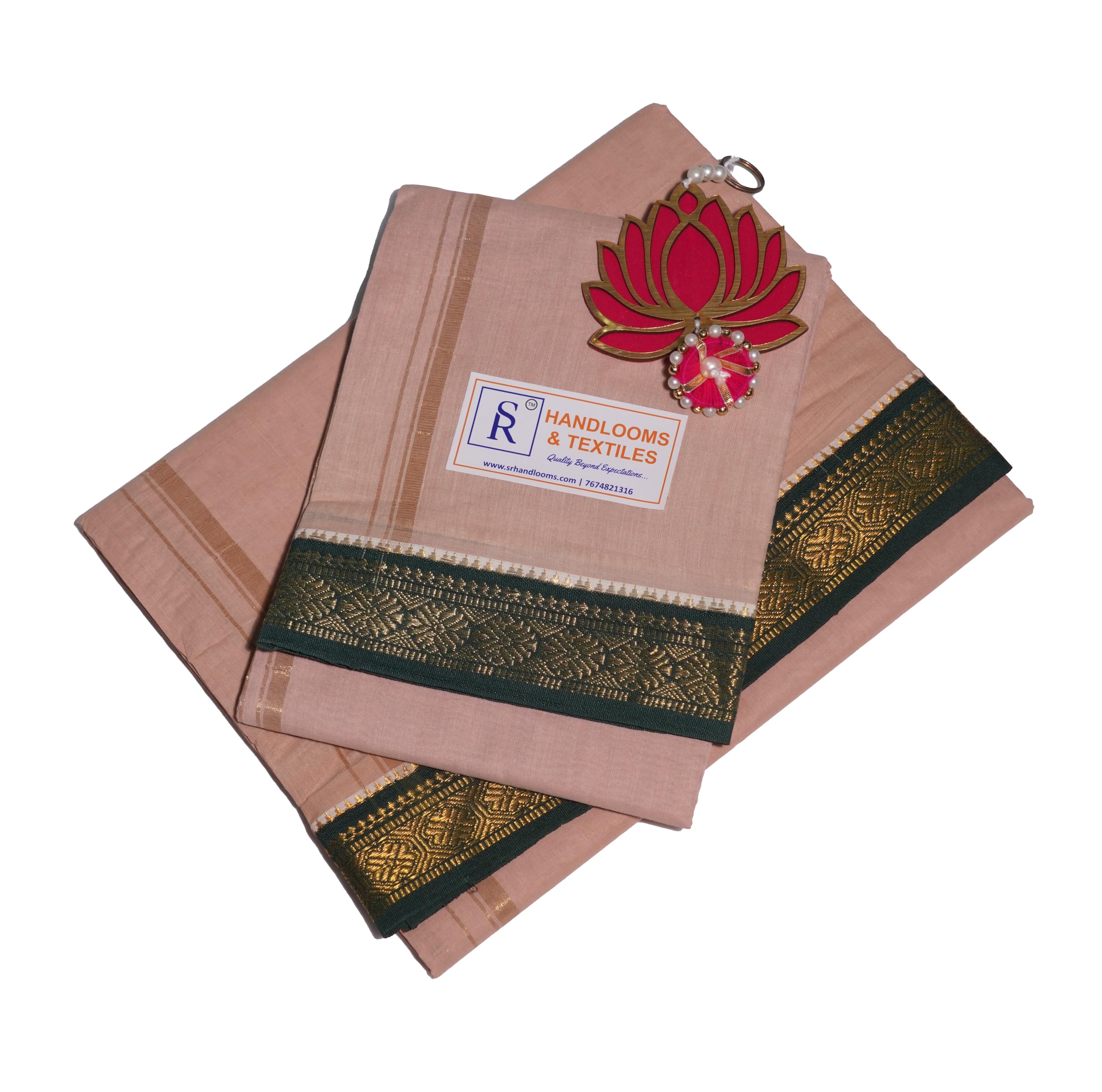 sr handlooms and textiles Men's 100% Pure Cotton Dhoti with Uttariyam in Size (4+2) Mtrs (Pure Cotton Brown Dhoti and Uttariyam)-picture-28