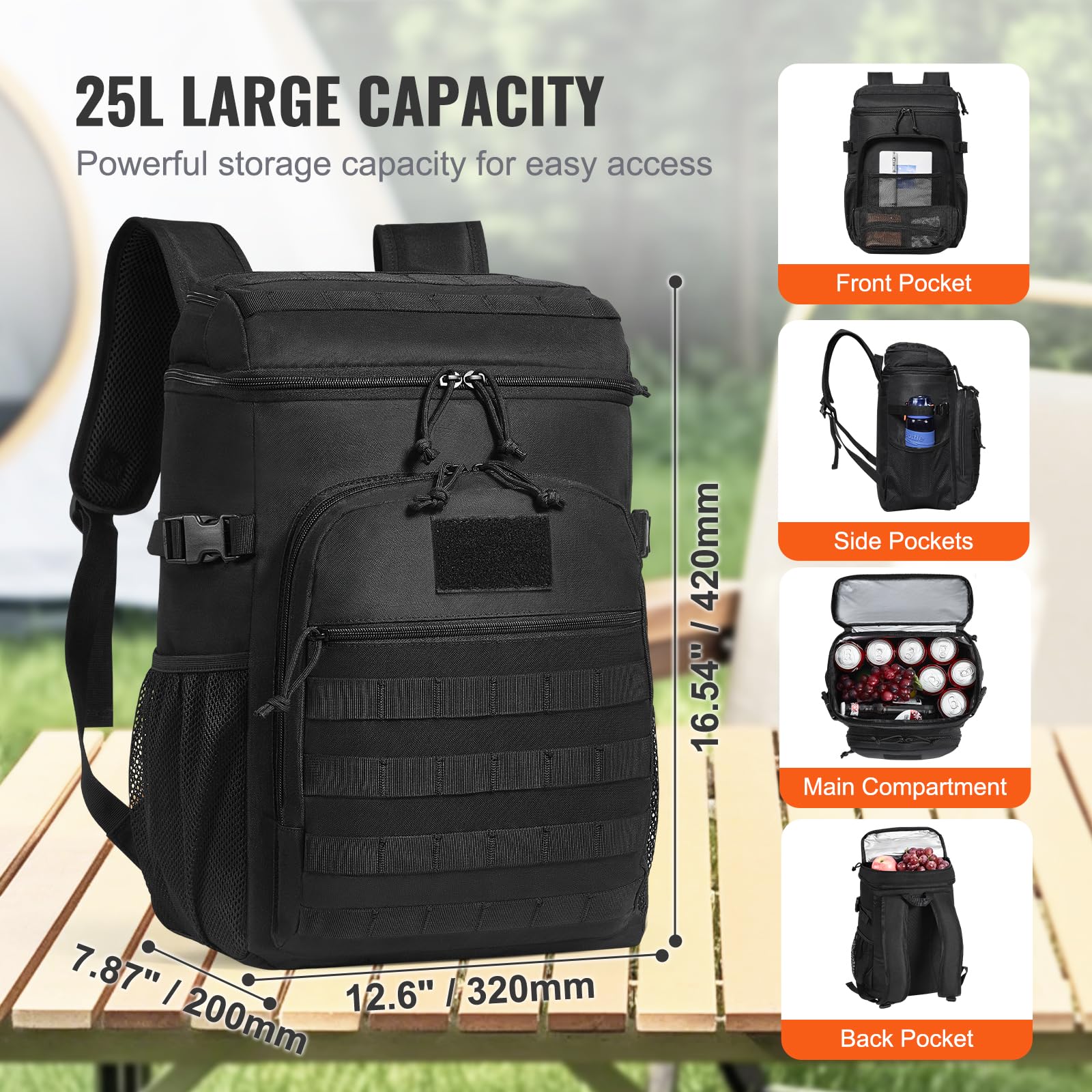 20L geïsoleerde lunchtas met Molle-ontwerp en meerdere zakken