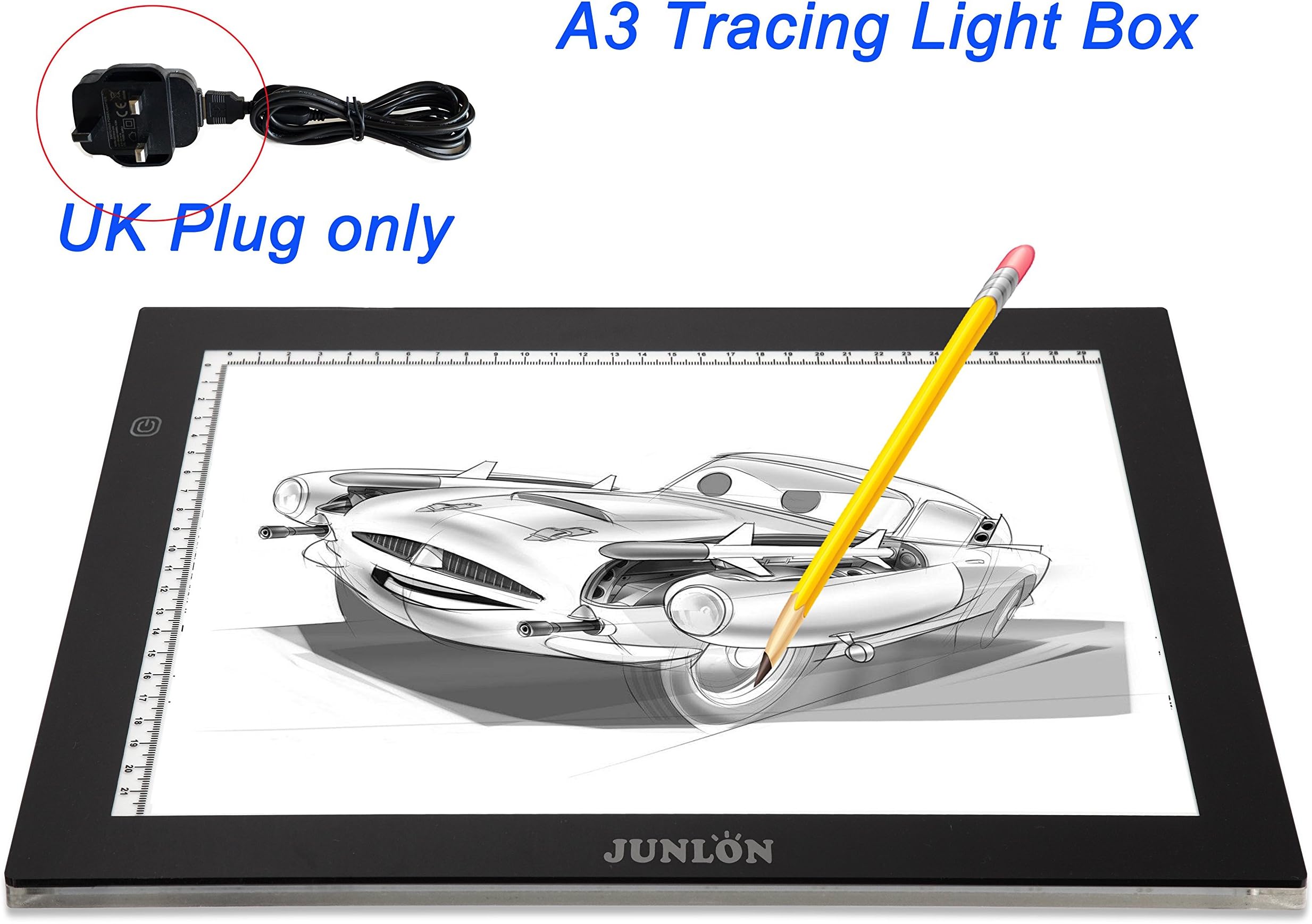 JUNLON A3 LED Light Pad Table Even brightness Tracing Box Board for Drawing Light Tracer Artists Stencil Artcraft Tracing Animation Extremely Bright Adjustable Brightness Tattoo in 0.23” Thickness