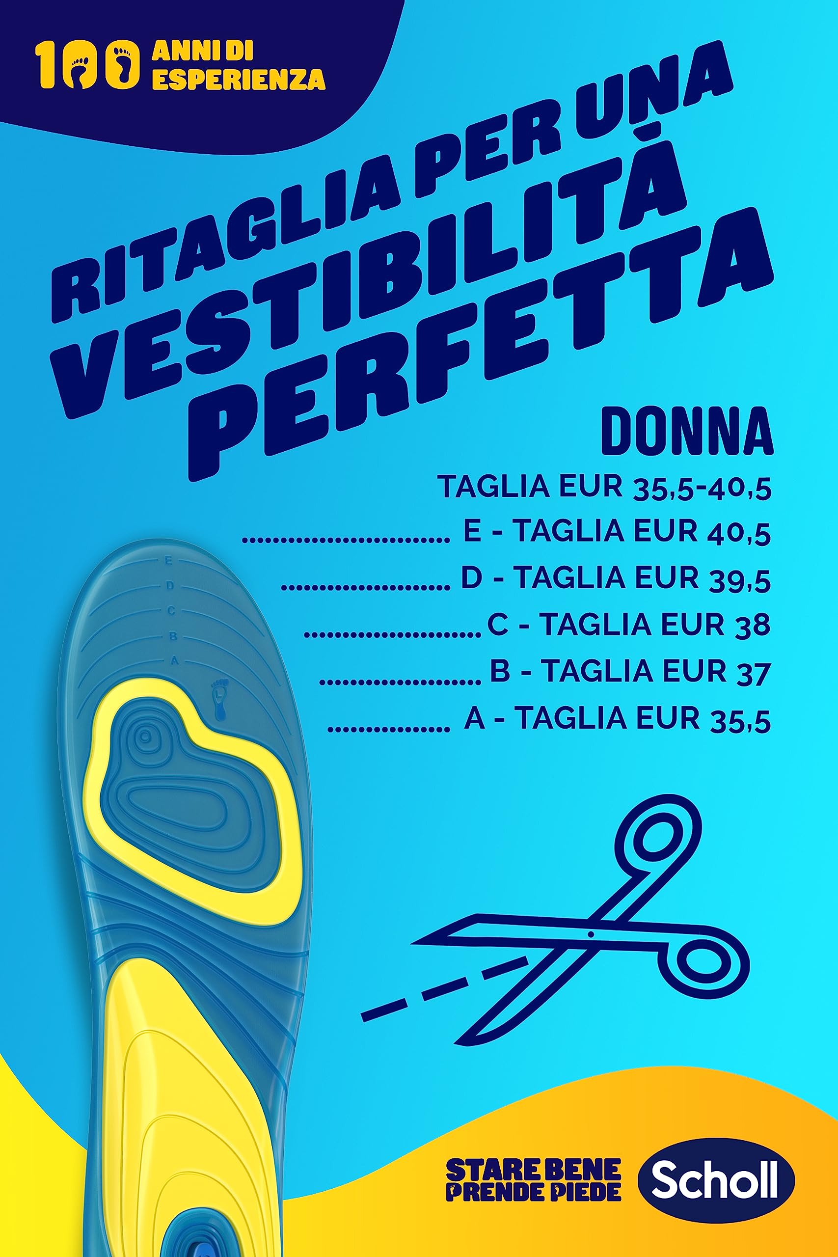Scholl Solette Gel Activ Everyday, Solette per Scarpe ad Uso Quotidiano per Donna con Tecnologia Antiodore, Garantiscono Ammortizzazione e Assorbimento degli Urti, Misura 35-40.5, Confezione da 1 Paio