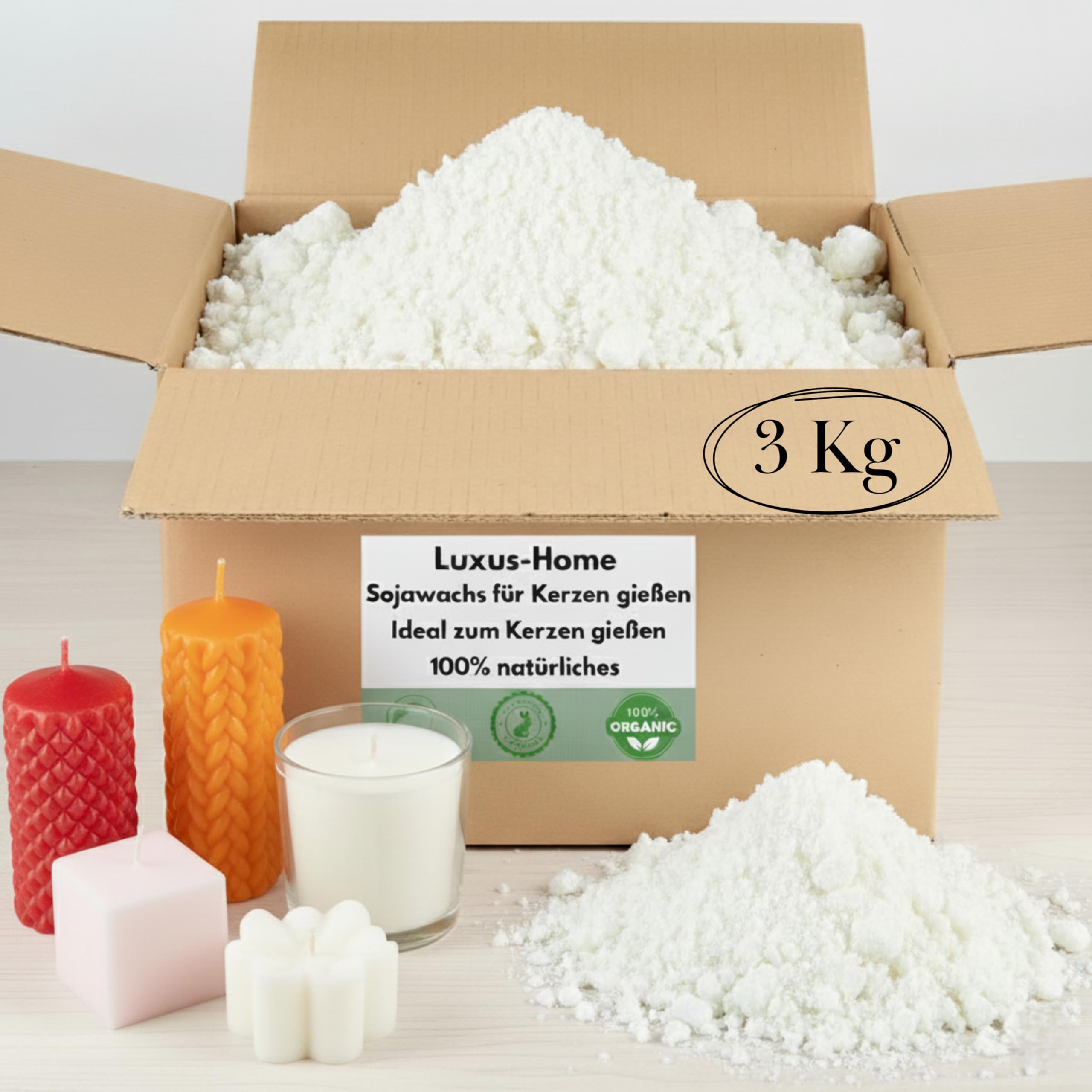 Sojawachs 3kg – Premium Kerzenwachs zum Gießen - DIY Kerzen selber machen - Natürlich, Vegan Öko & Nachhaltig - Ideal für Duftkerzen, Kerzenherstellung, pastillen, Soy Candle Wax