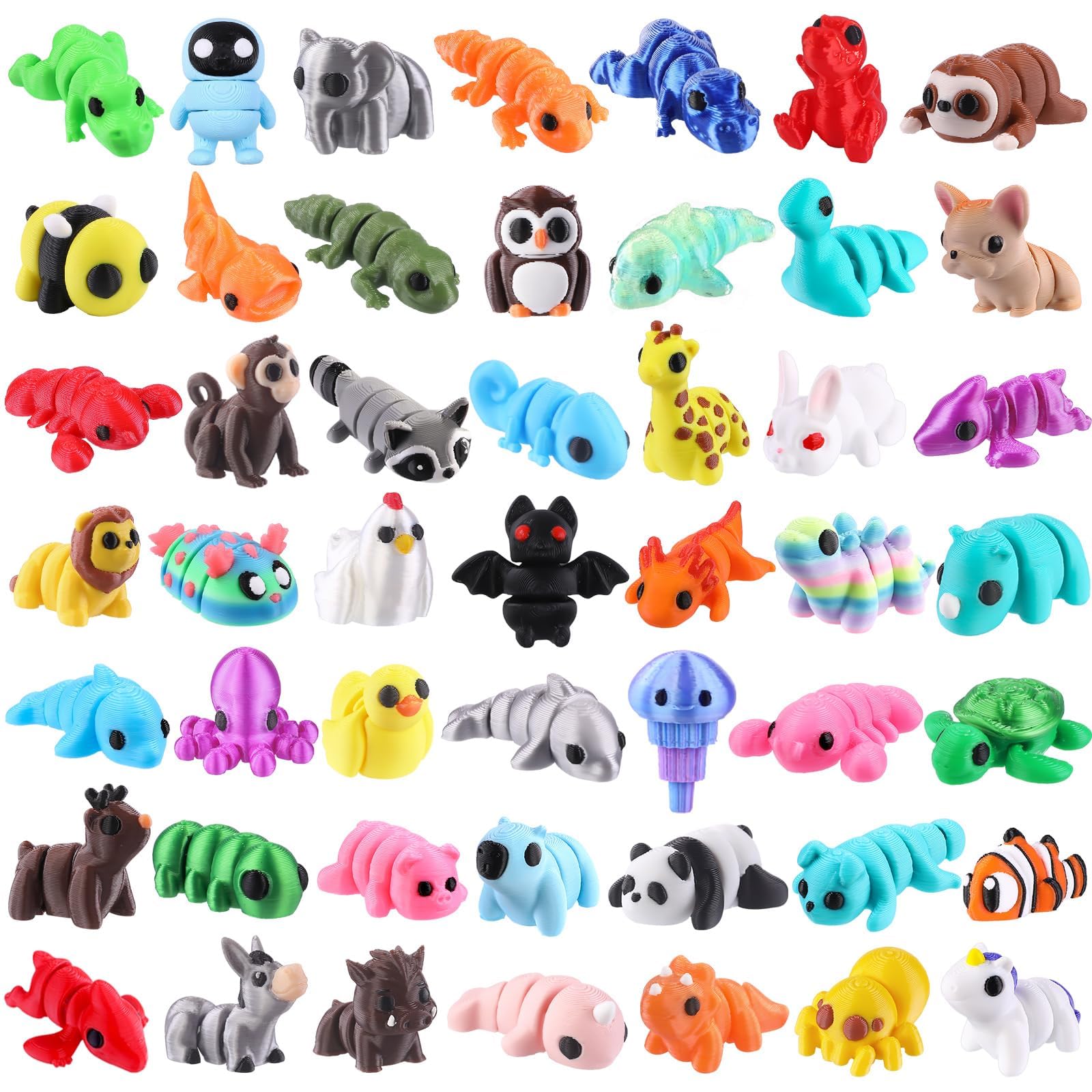 XIMISHOP 50Pcs 3D Printed Mini Animals，Cute Flexible Movable Joint 3D Printed Animal Fidget Toy for Home Office Desk Decoration Kids Party Favors Toys