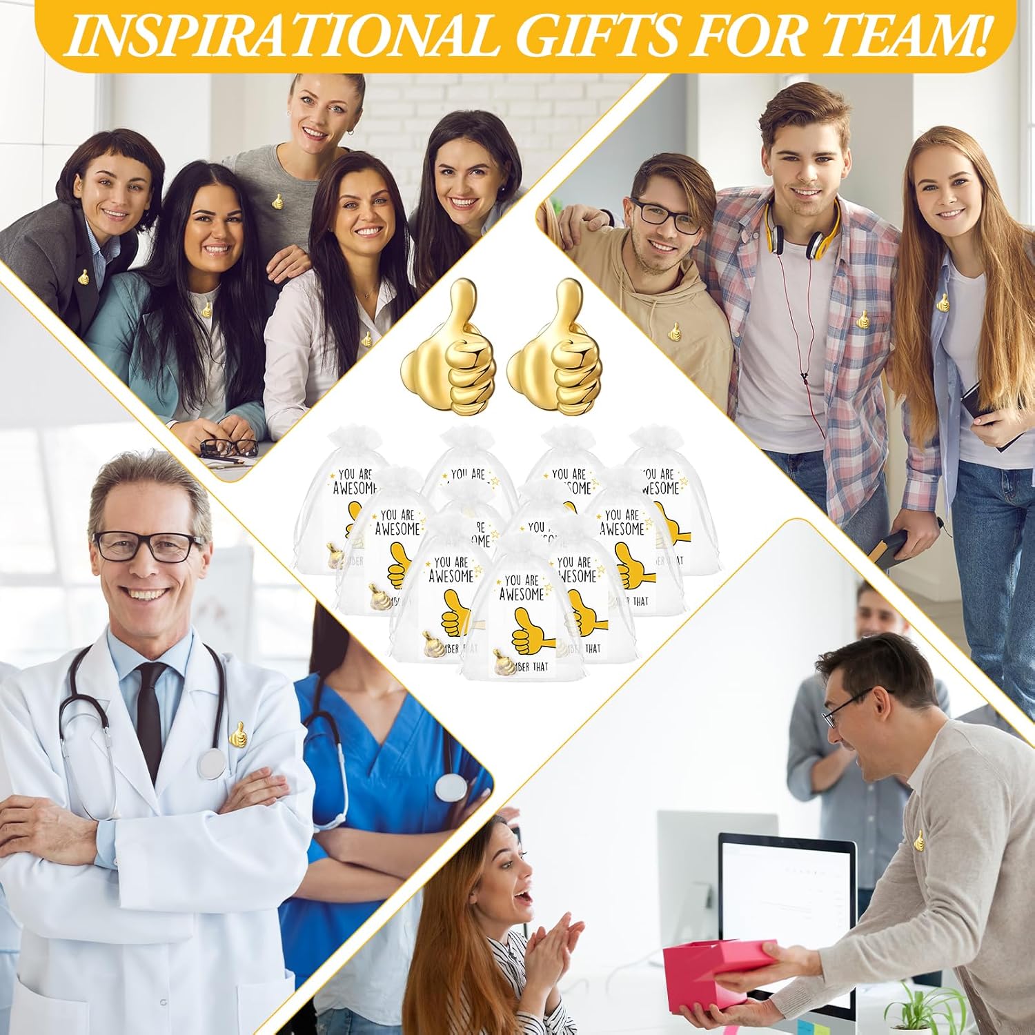 Tondiamo 60 Sets Employee Appreciation Gift Bulk Thumbs up Pin with Thank You Cards Inspirational Employee of The Month Gifts for Coworker Staff Team Office Teachers Nurse Volunteers (Thumb up)