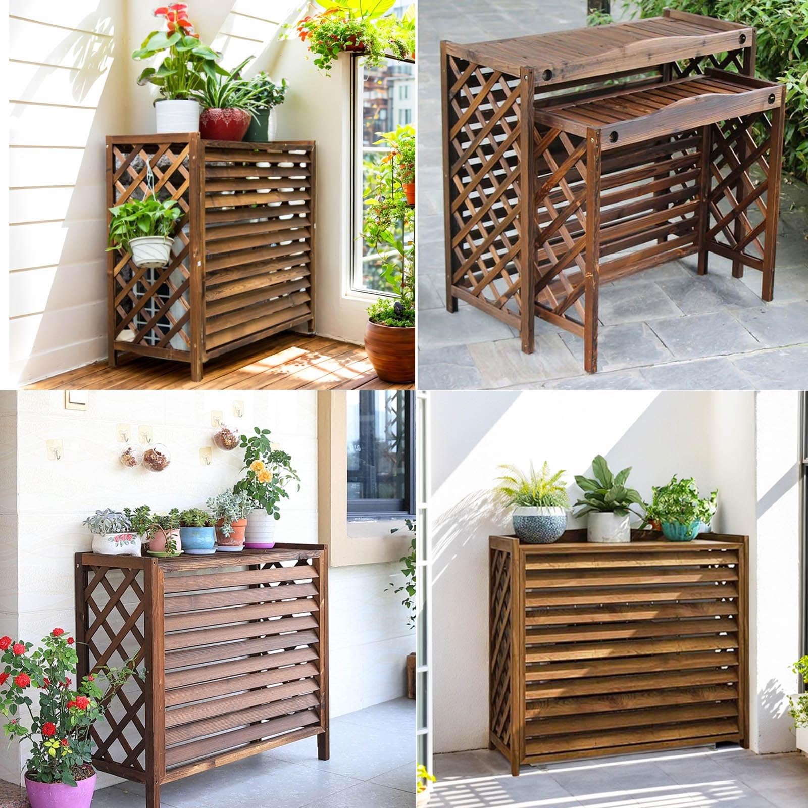 Cubre Aire Acondicionado Exterior Madera Vallas De Madera Balcon Privacidad Protector Aire Acondicionado Exterior Anticorrosión Funda Aire Acondicionado Exterior Para Jardín Soporte Para Plantas(110x5