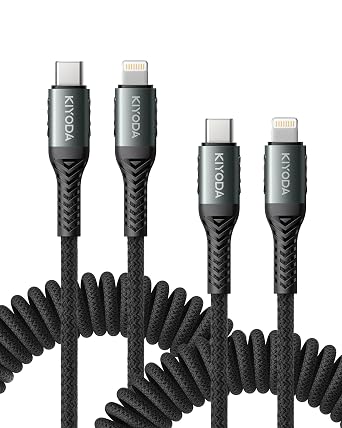 USBC to Lightning Cable for Car Coiled iPhone Charger Apple MFi Certified