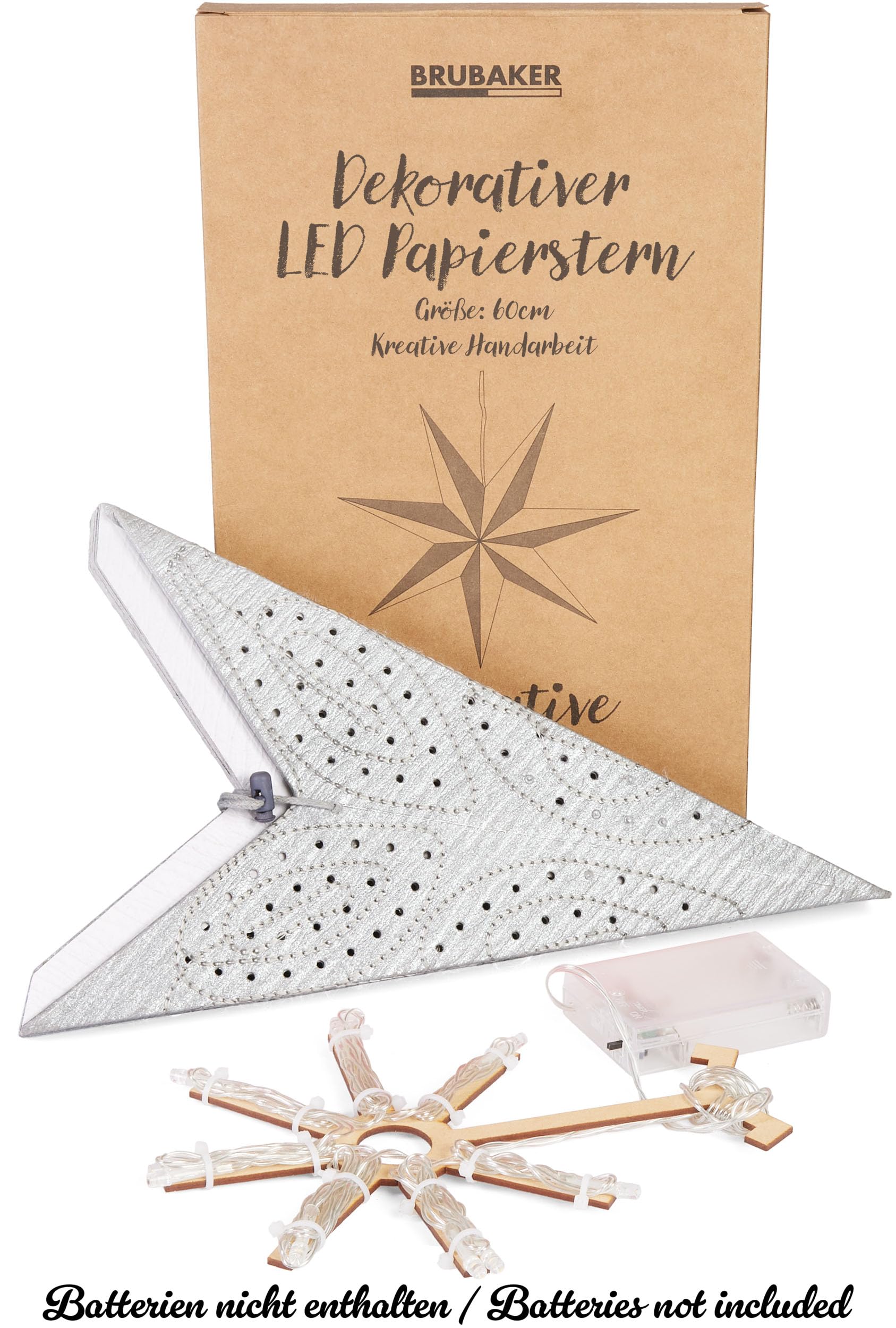 Estrella De Navidad De Papel 60 Cm LED - 3D, 7 Puntas, Temporizador 6h, Funciona Con Pilas (no Incluidas), Varios Colores