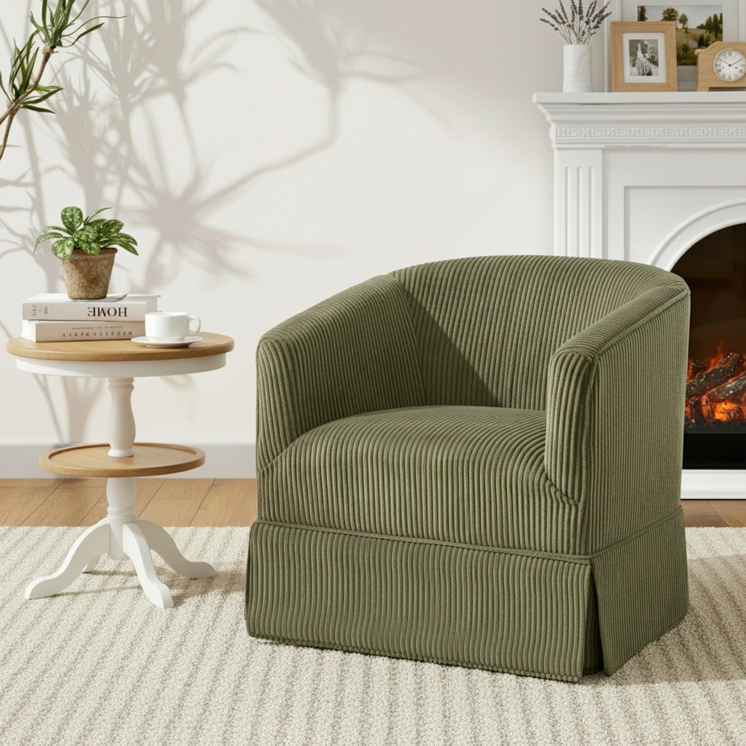 Arvasslia Swivel Barrel Chair,Mid Century Modern Swivel Accent Chair for Living Room, Round Armchair Corner Chair for Bedroom, Corduroy Green