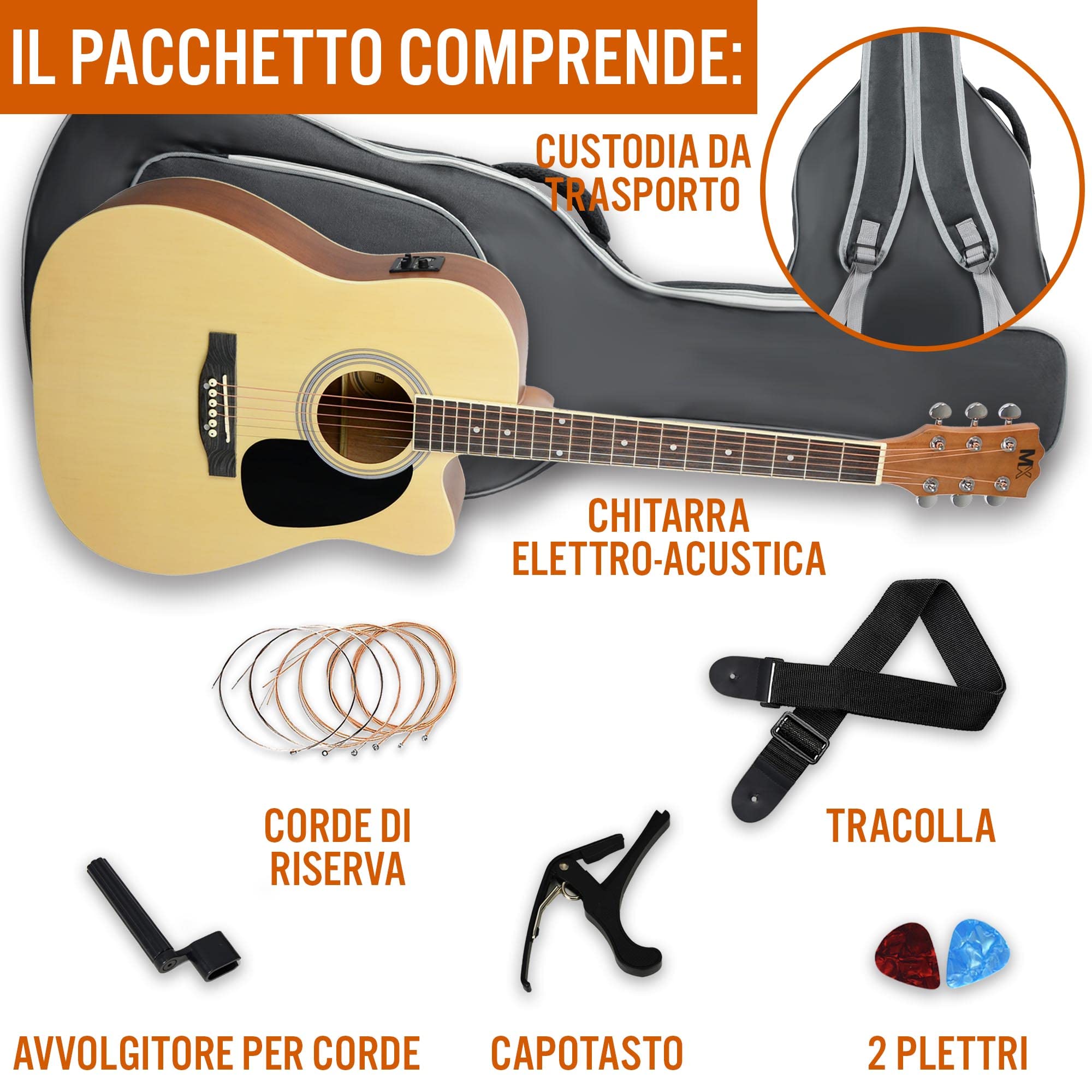 Pacchetto MX per chitarra elettro-acustica serie Performance di dimensioni standard di 3rd Avenue con parte anteriore in abete cutaway naturale