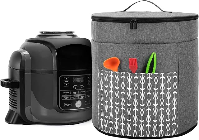 Yarwo Dust Cover Compatible with 6L and 7.5L Ninja Foodi Multi-Cooker OP300UK, OP500UK, Double Layers Cover for Ninja Electric Pressure Cooker with Handle and Zip pocket for Accessories, Grey Arrow