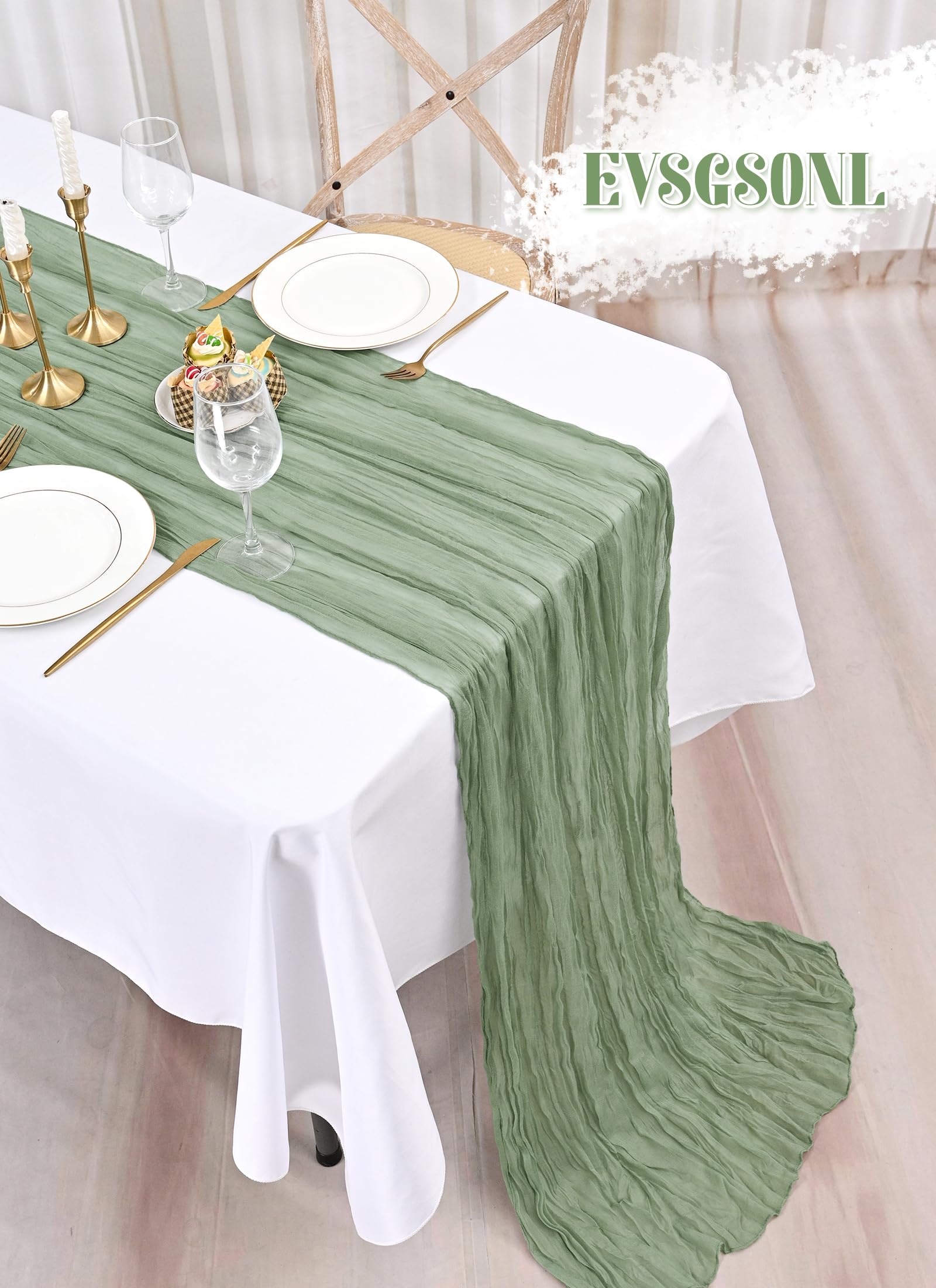 Paquete de 24 caminos de mesa de gasa de 10 pies de largo, salvia, rústico, bohemio, para boda, 21.5 x 120 pulgadas para bodas, despedidas de soltera, fiestas, decoración de banquetes (verde salvia)