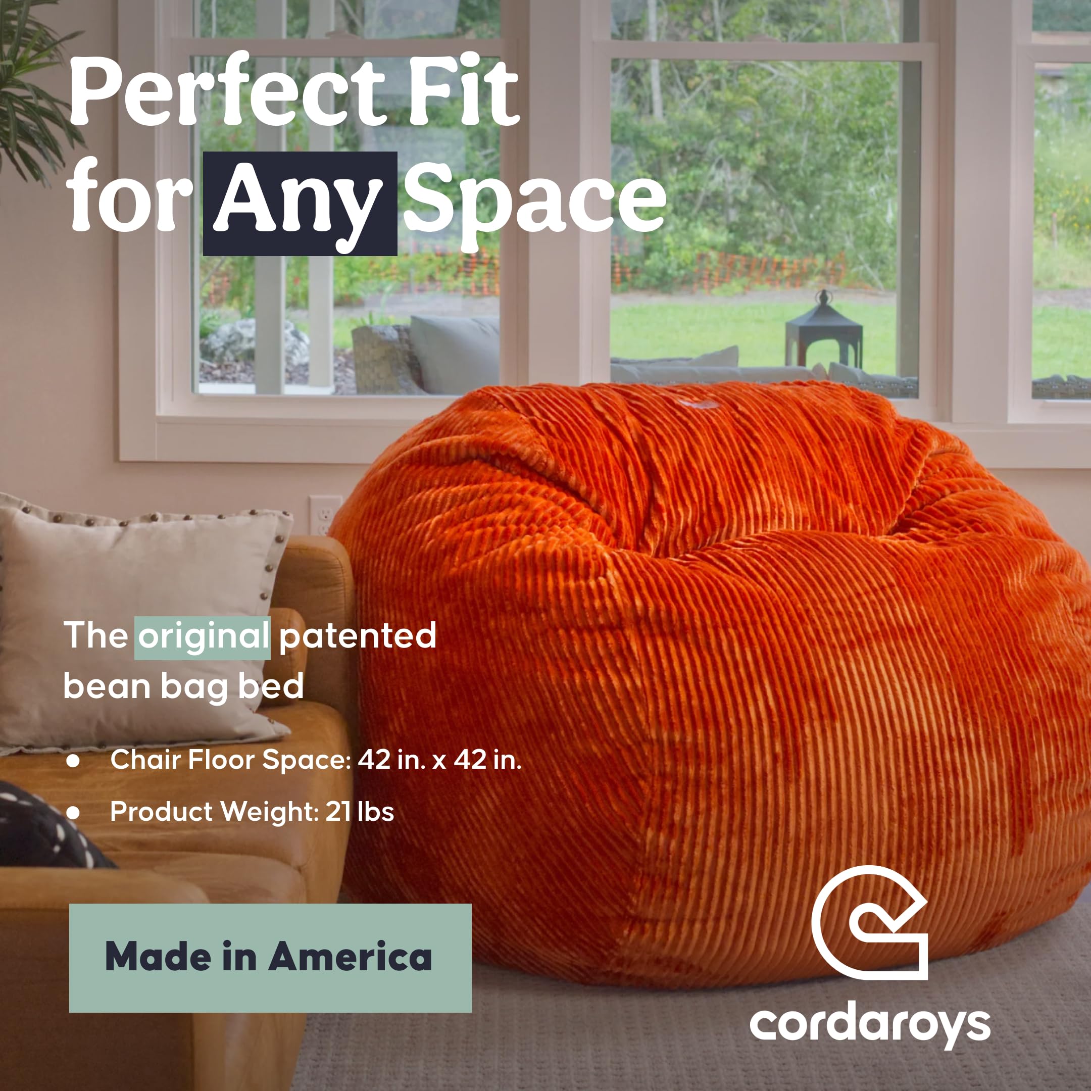 CordaRoy's Plush Bean Bag - Convertible Bean Bag Chair - Machine-Washable Plush Fabric Cover - for Basement, Living Room, Game Room, Dorm & More - Full Size - Sunset | Made in The USA