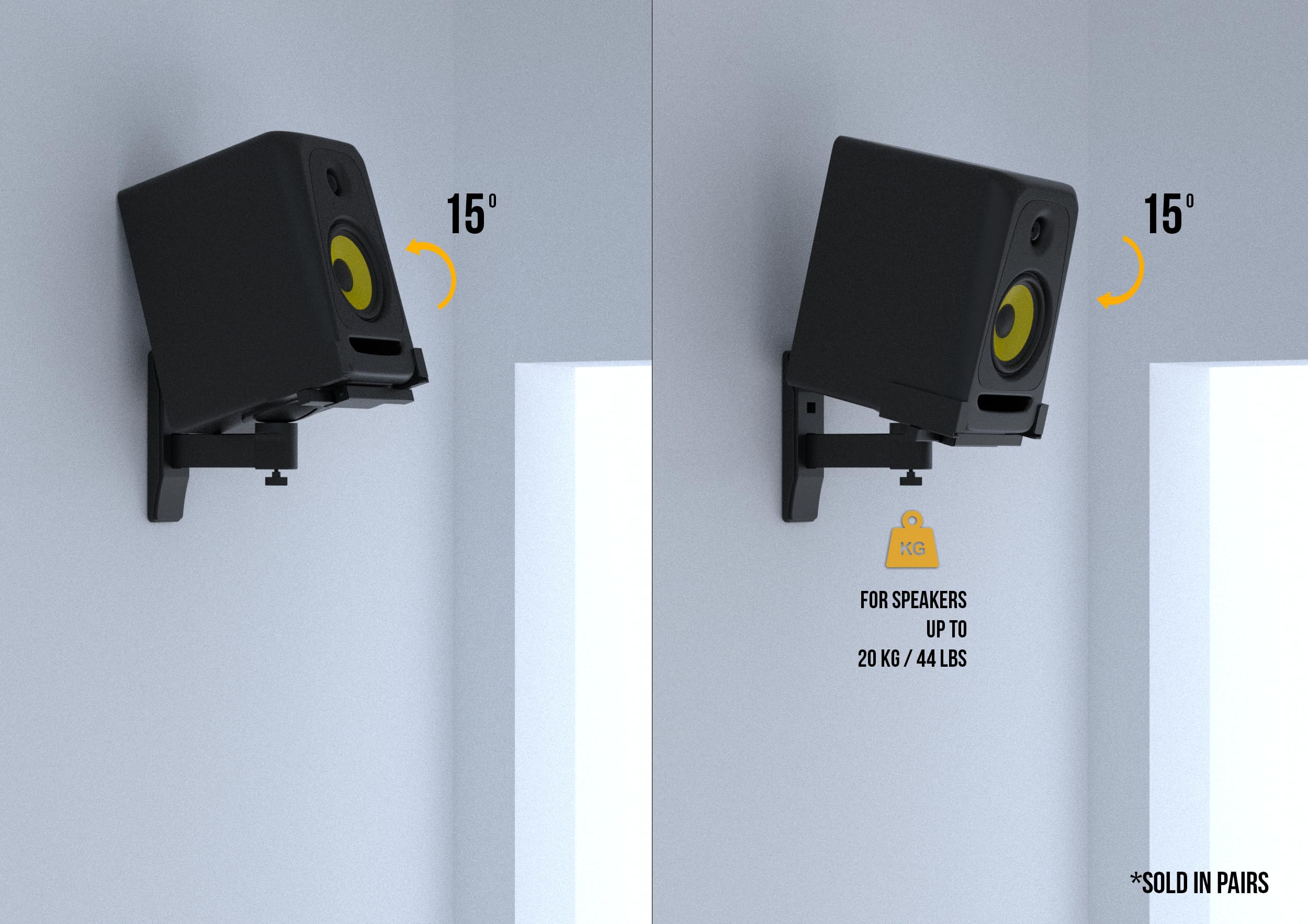 Audibax Neo STMW 2S Pareja Soportes de Pared - para Monitor Estudio y Altavoz - Rango Agarre 130x320mm - Ajuste versátil V15° x H180° - Metal Resistente - Ideal para monitores de 4, 5, 6 Y 8 Pulgadas