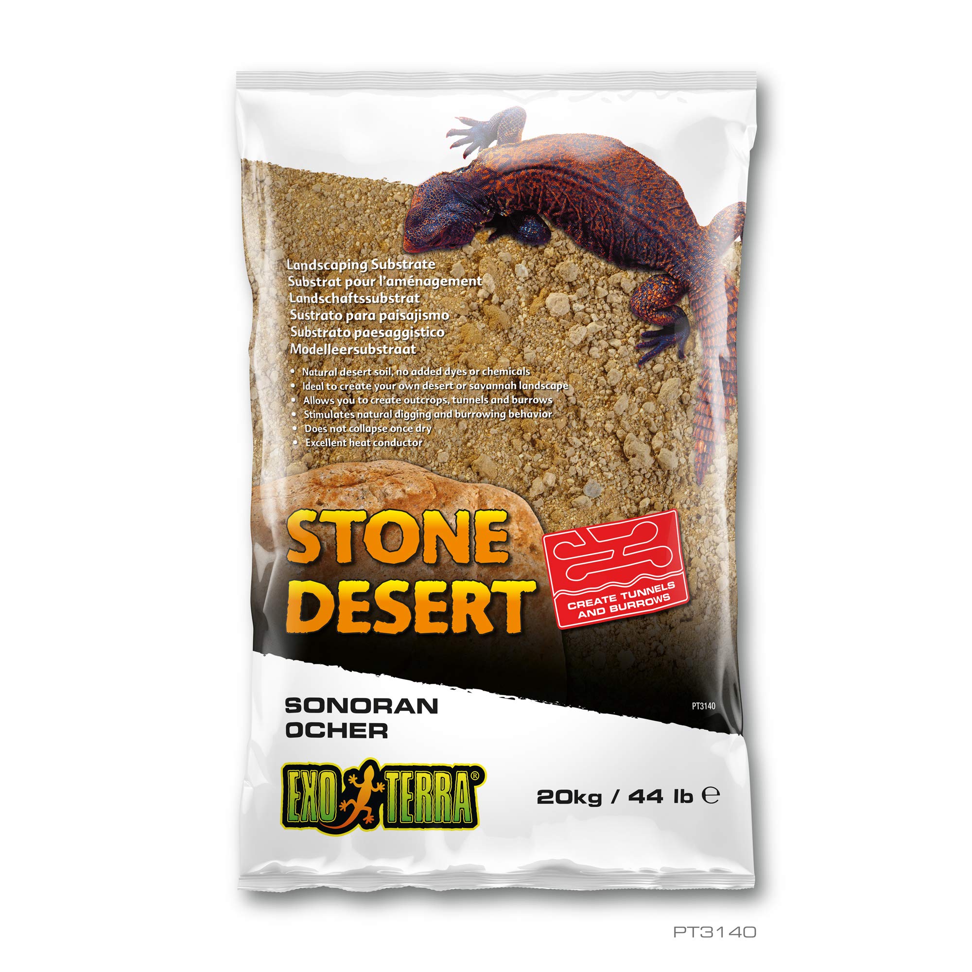 EXO Terra PT3140 Substrat Paysage Sonoran Ocher Stone Desert Sol désert pour Terrarium malléable Jaune 20 kg