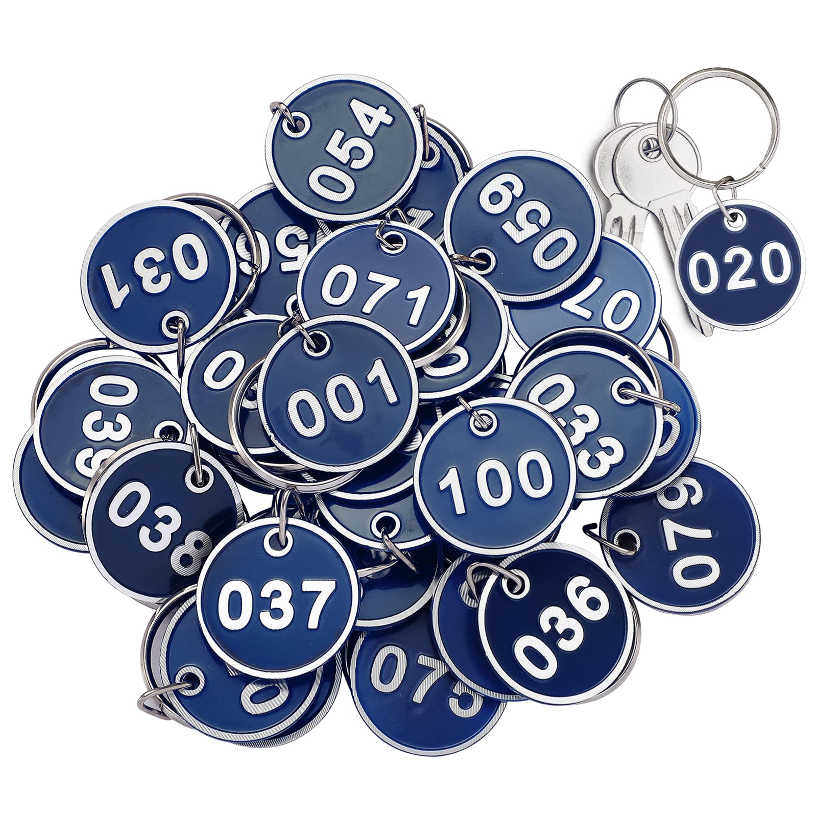 Anjetan Numbered Tags, 100 Pcs Number 001-100 Stamping Number Tags Labels for Classification, Round Metal Numbered Marking Identification Hang Tags