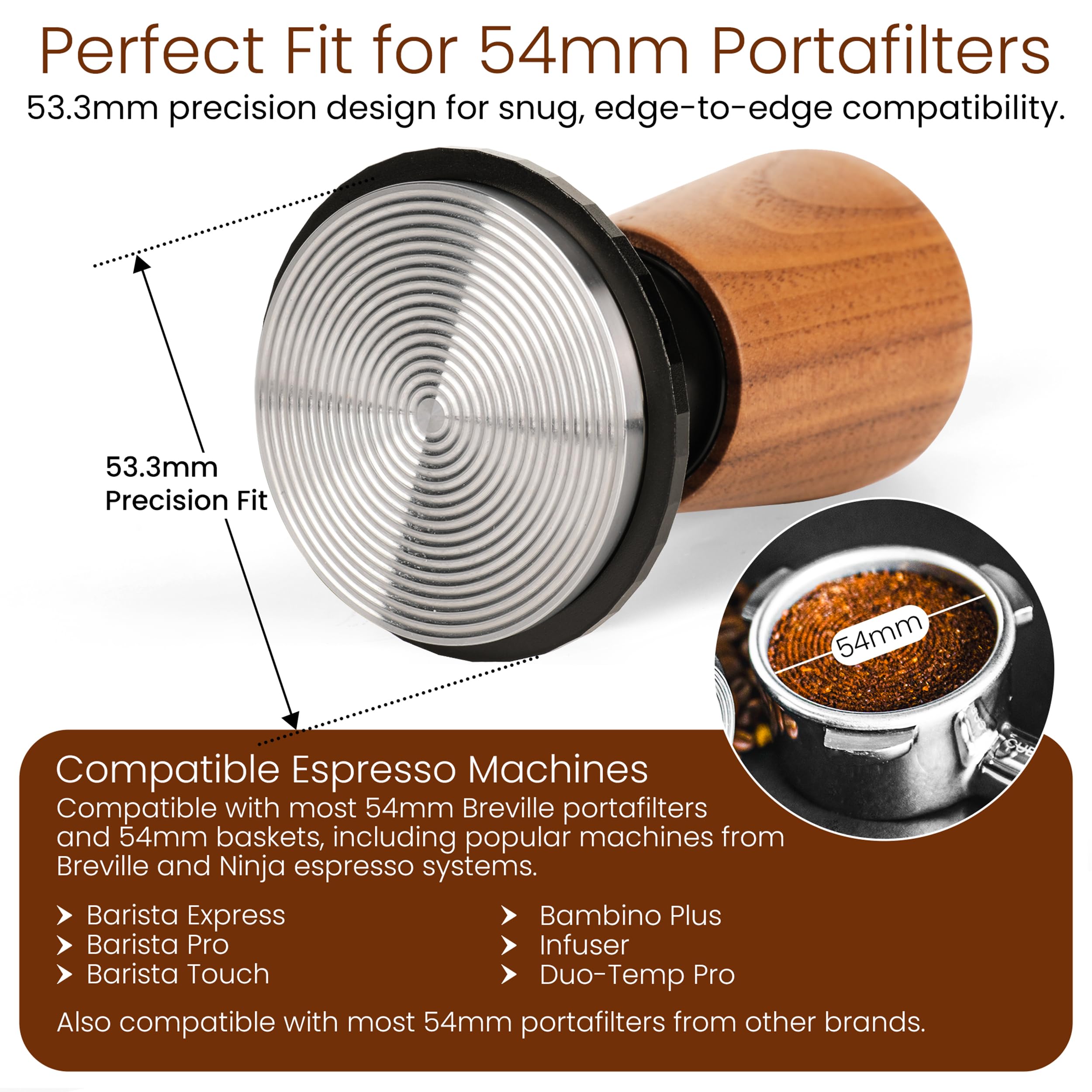 Tri-Spring ubijak do espresso, z 3 wymiennymi podstawami, sprężynowa ubijaczka do kawy, 54 mm, ze sprzężeniem zwrotnym dźwięku, ubijak Barista, 54 mm, do ekspresu do espresso